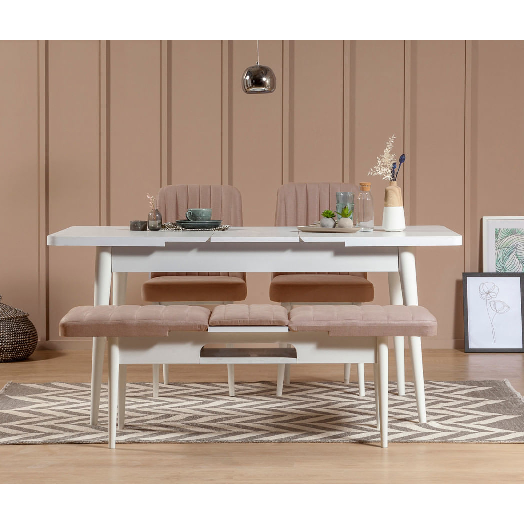 Scaun, Hanah Home, catifea, alb si piatra, 46x46x85 cm — imaginea 5