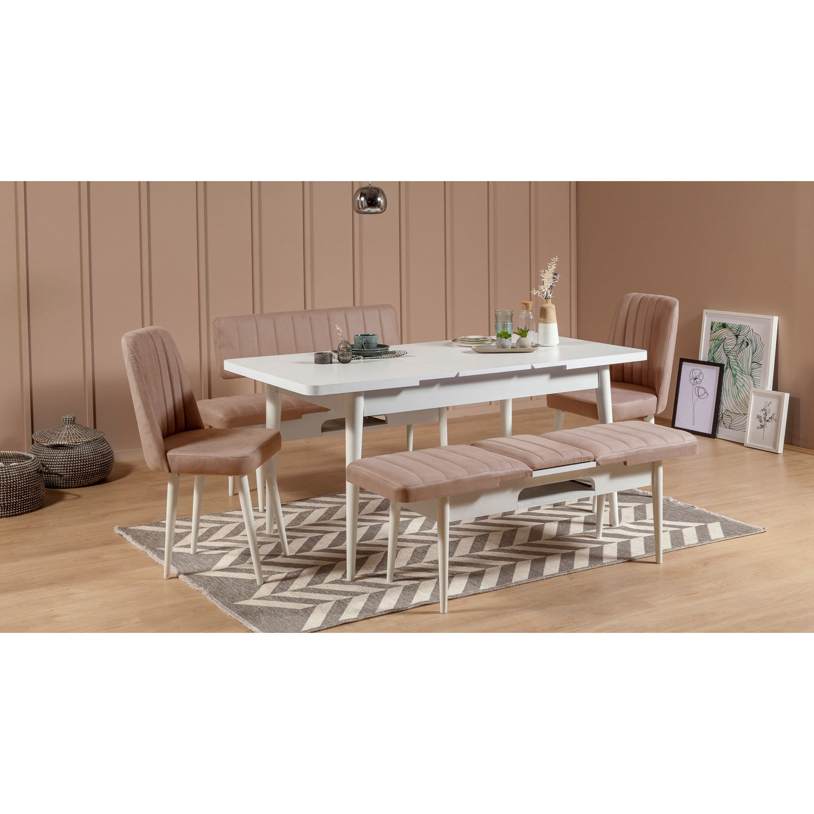 Scaun, Hanah Home, catifea, alb si piatra, 46x46x85 cm — imaginea 7