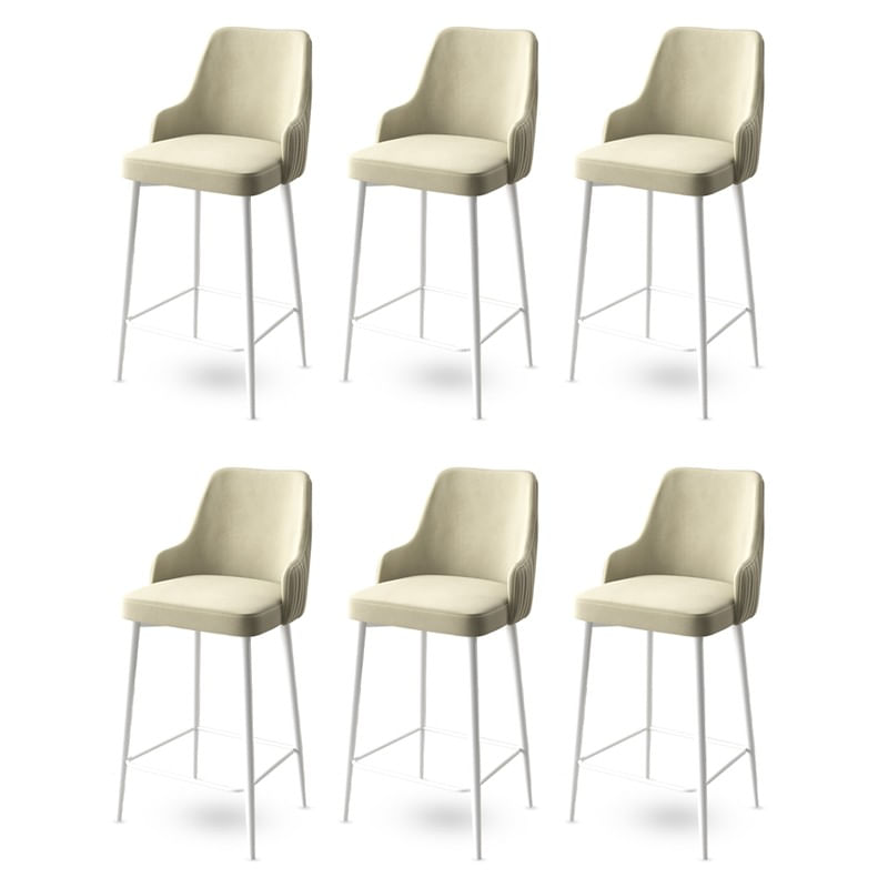 Scaun bar, Hanah Home, metal, crem alb, 45x43x105 cm, set 6 bucati