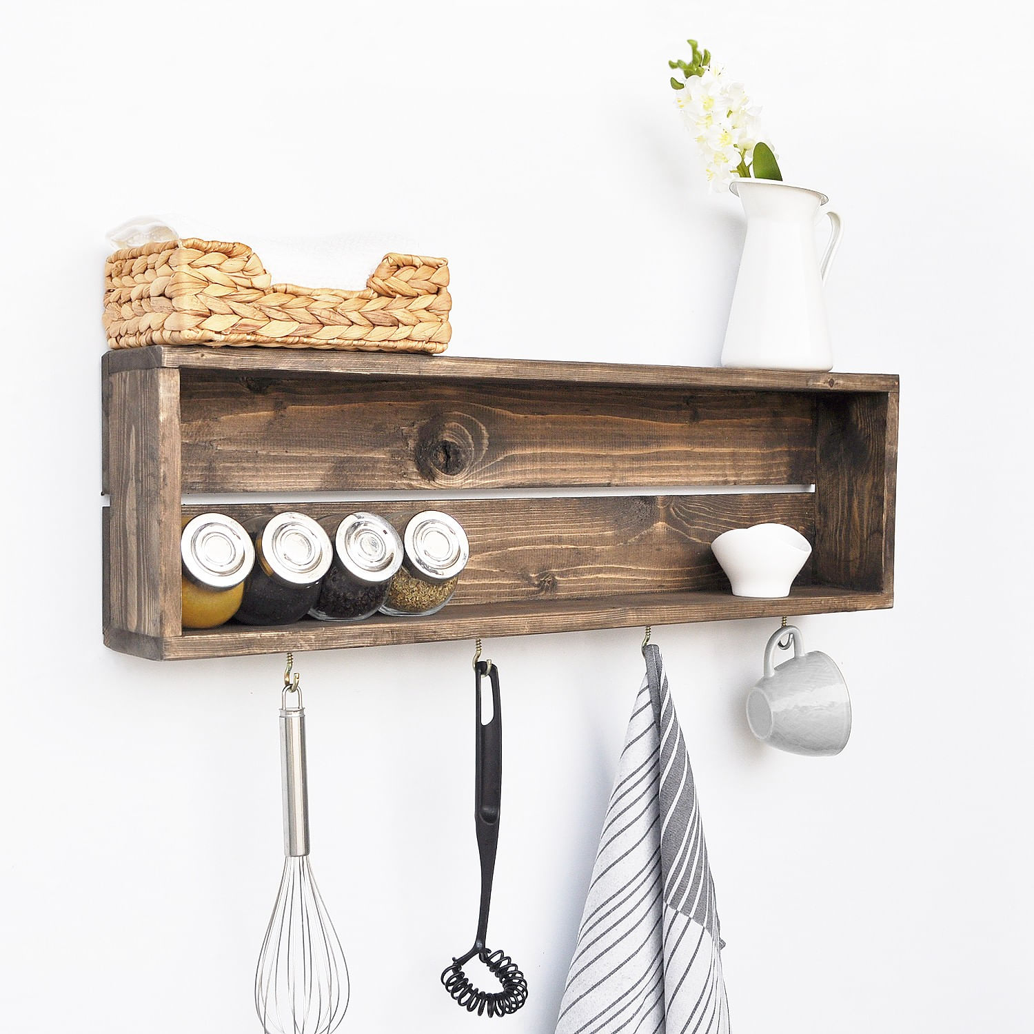 Raft de bucatarie, Hanah Home, lemn de molid, nuc, 70x21x10 cm — imaginea 3