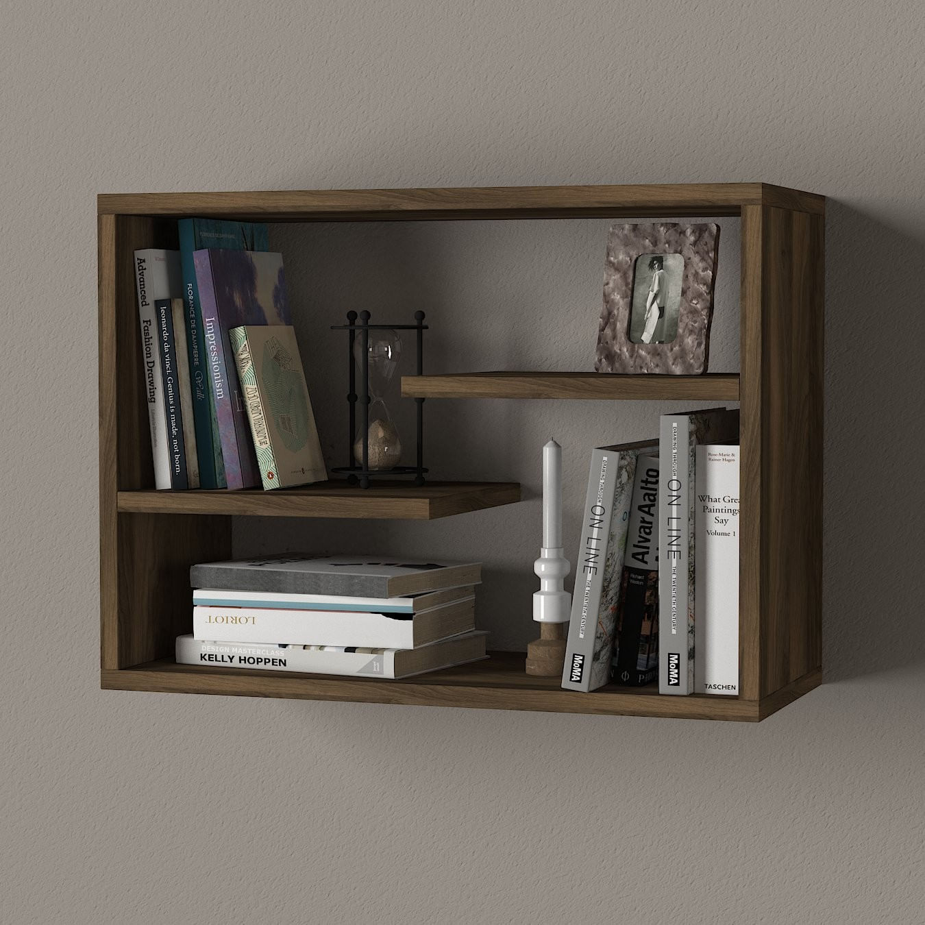 Raft de perete, Hanah Home, panou de particule melaminat, nuc, 60x44x19.5 cm — imaginea 3