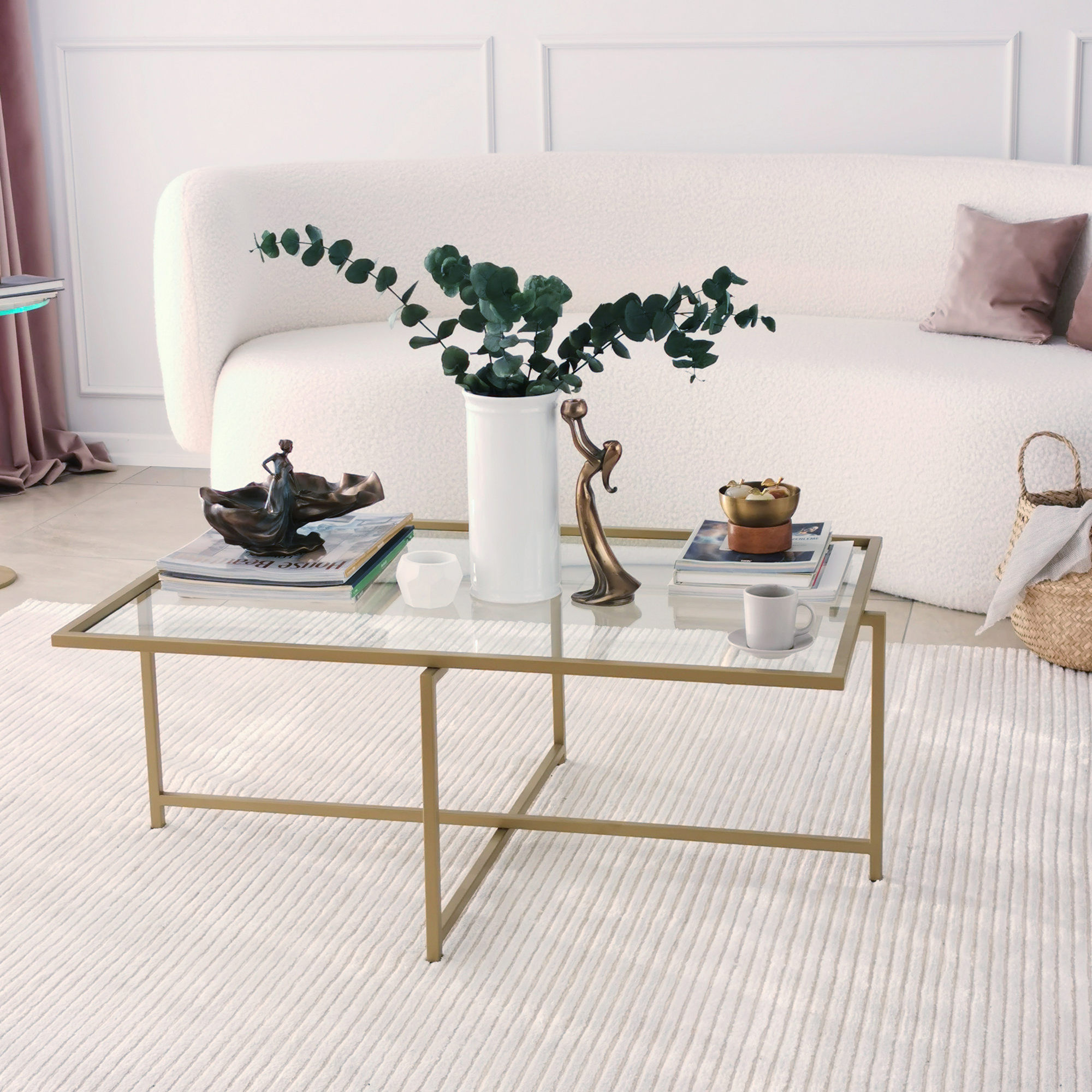 Masuta de cafea, Hanah Home, sticla securizata si metal, auriu, 94x64x35 cm — imaginea 11