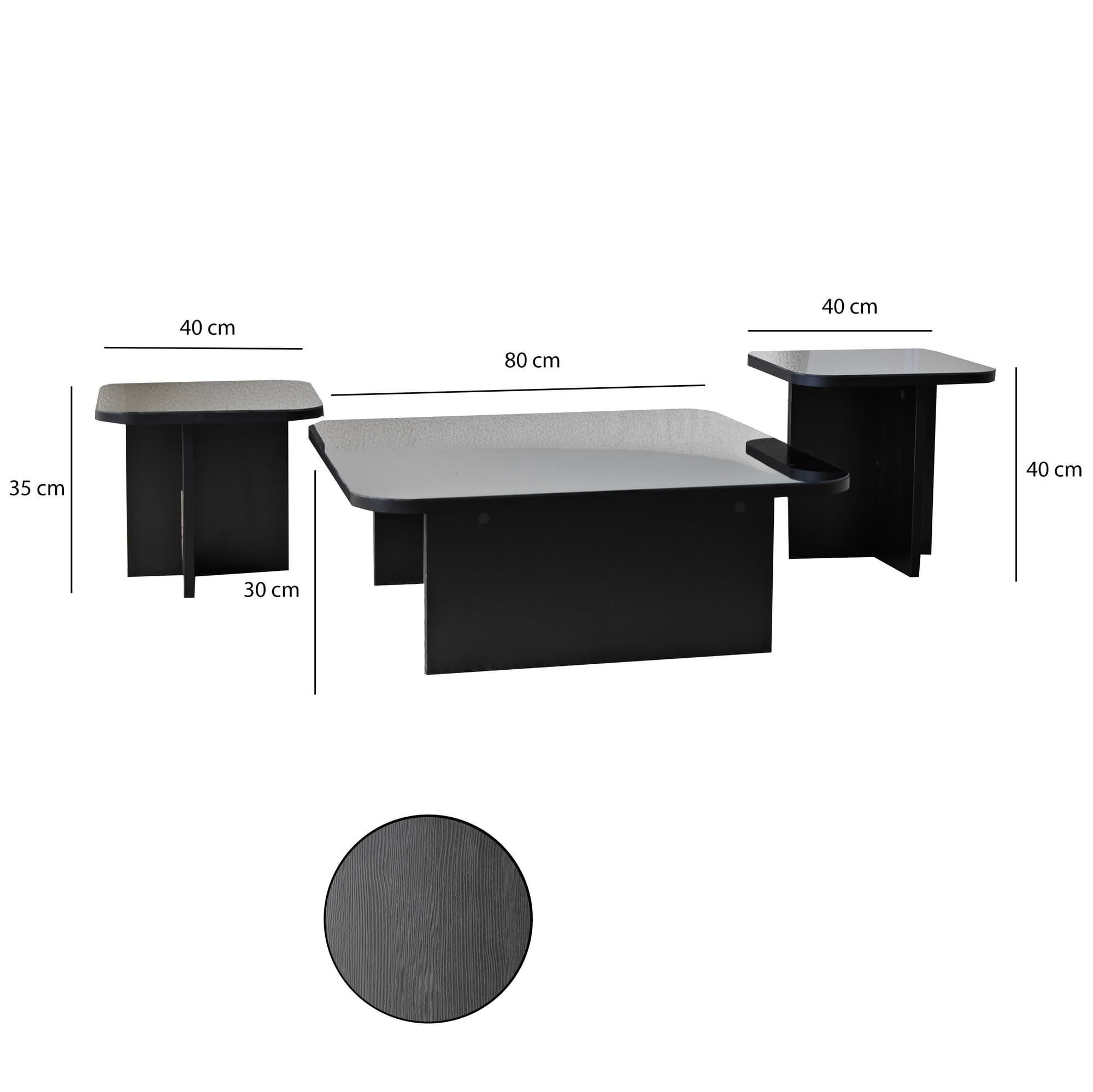 Set masute de cafea, Hanah Home, PAL melaminat, negru si fumuriu, 80x80x30 cm, 40x40x35 cm, 40x40x40 cm — imaginea 2
