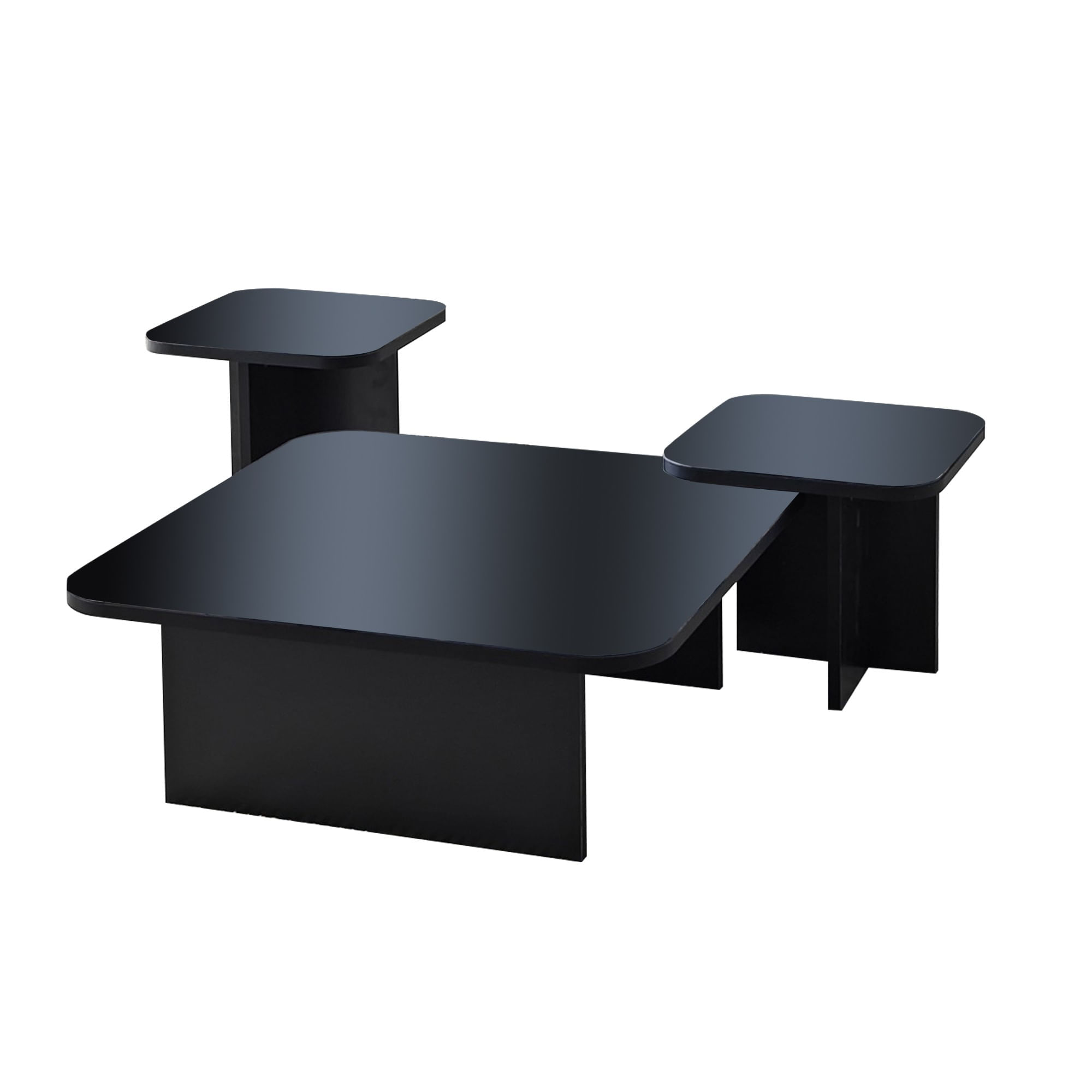 Set masute de cafea, Hanah Home, PAL melaminat, negru si fumuriu, 80x80x30 cm, 40x40x35 cm, 40x40x40 cm — imaginea 3