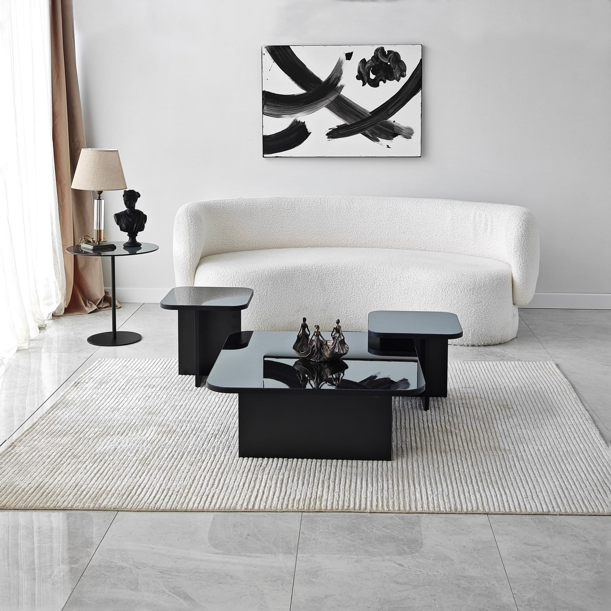 Set masute de cafea, Hanah Home, PAL melaminat, negru si fumuriu, 80x80x30 cm, 40x40x35 cm, 40x40x40 cm — imaginea 5
