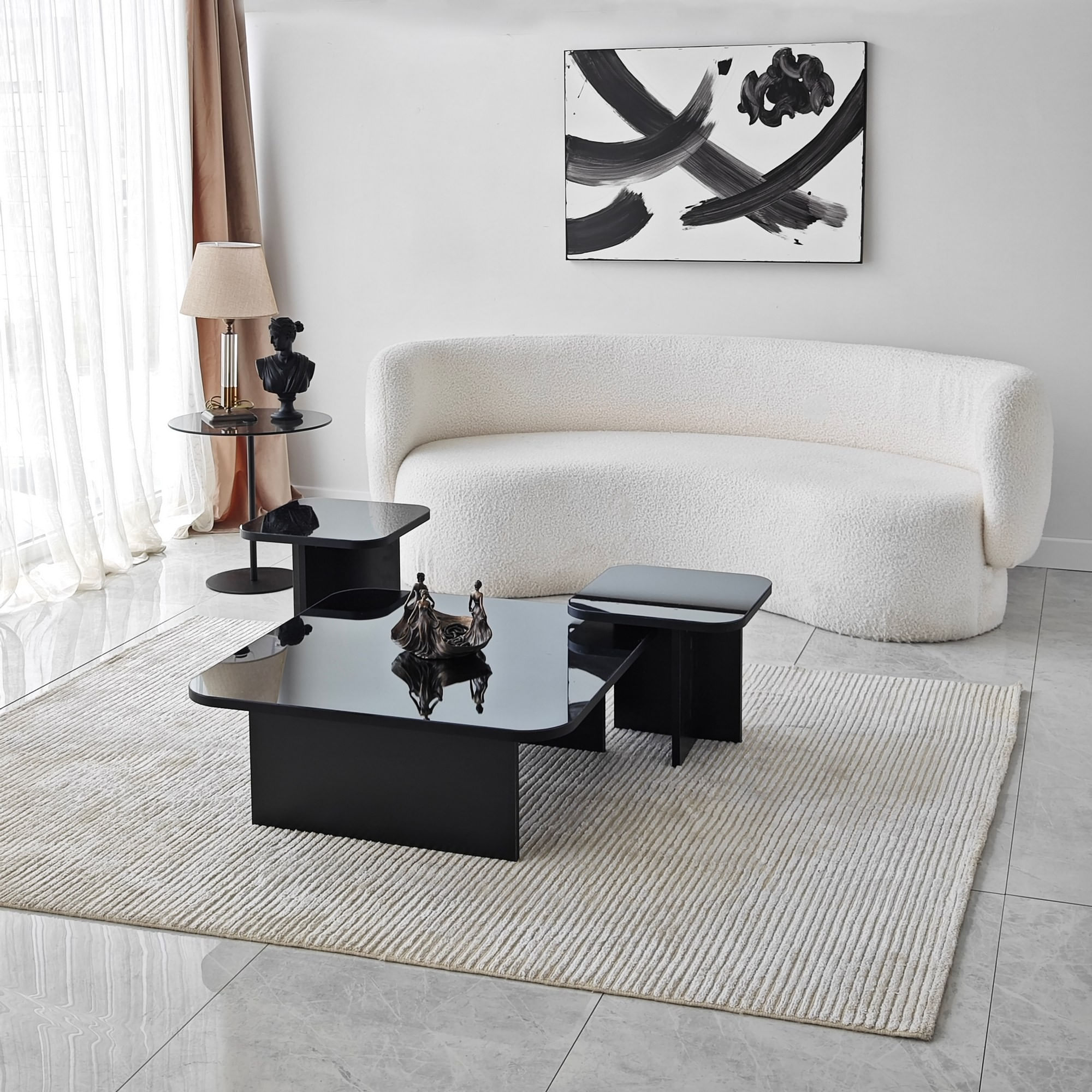 Set masute de cafea, Hanah Home, PAL melaminat, negru si fumuriu, 80x80x30 cm, 40x40x35 cm, 40x40x40 cm — imaginea 7