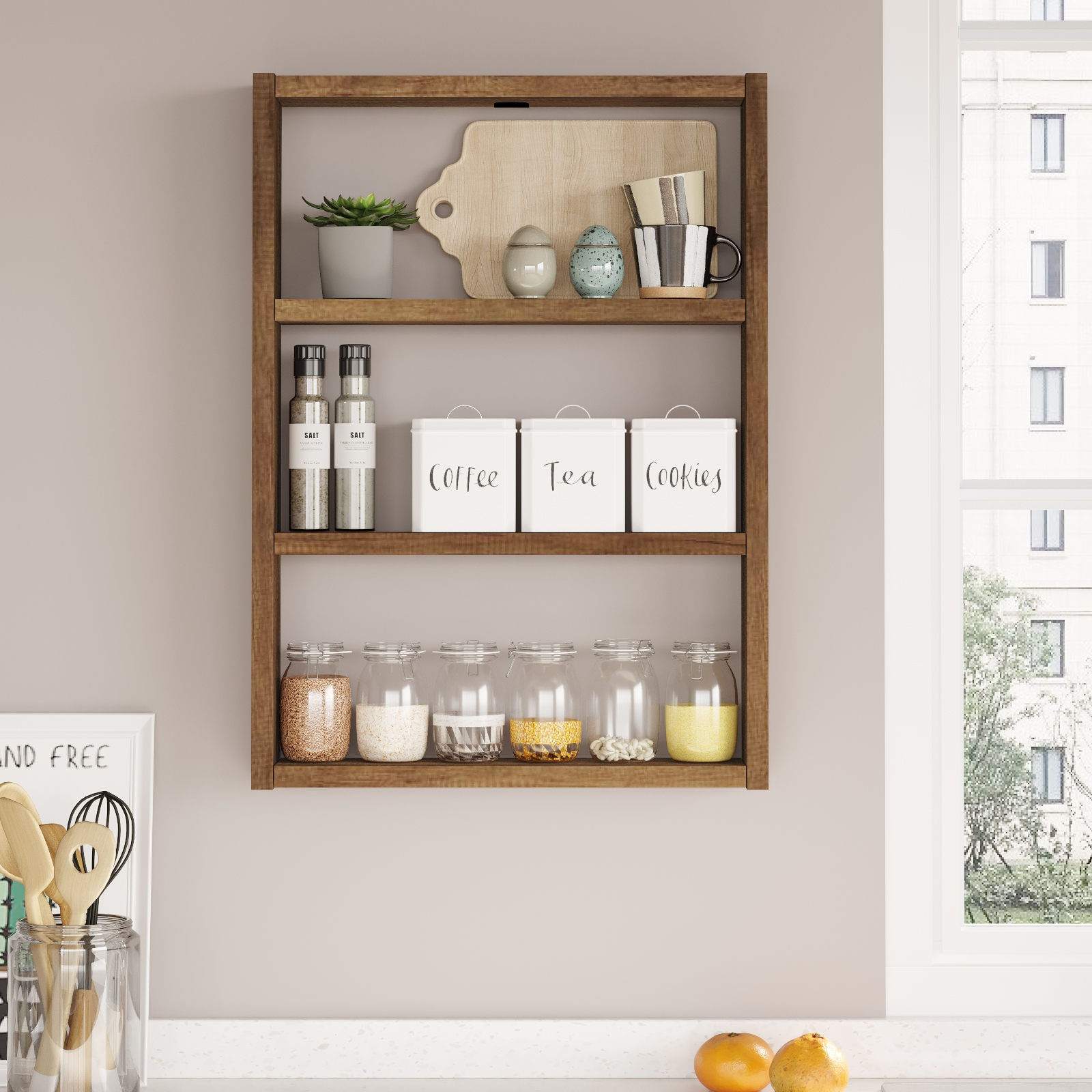 Raft de perete, Hanah Home, panou de particule melaminat, nuc, 43.2x9x60 cm — imaginea 3