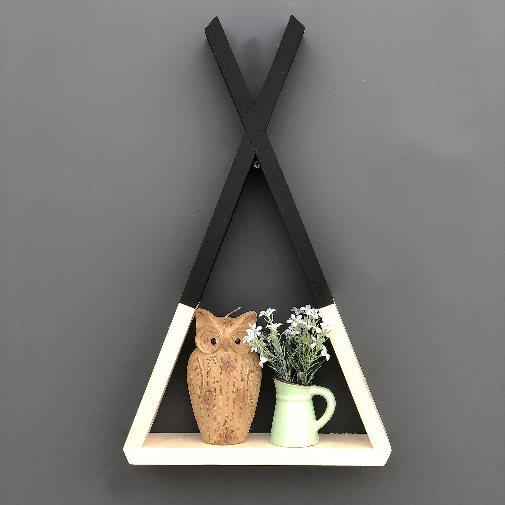 Raft de perete, Hanah Home, lemn masiv, nuc si negru, 25x42x6 cm — imaginea 5
