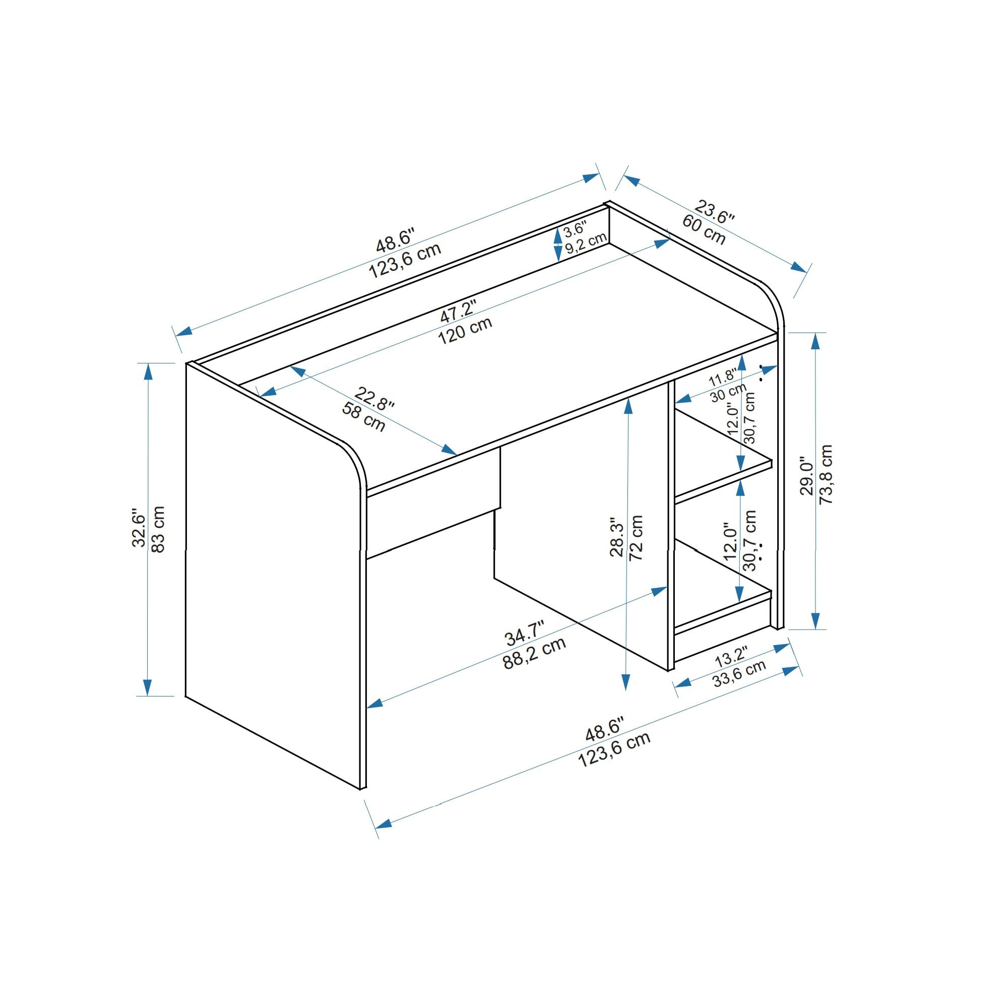 Birou, Hanah Home, pal melaminat, pin atlantic bej, 123.6x83x60 cm — imaginea 3