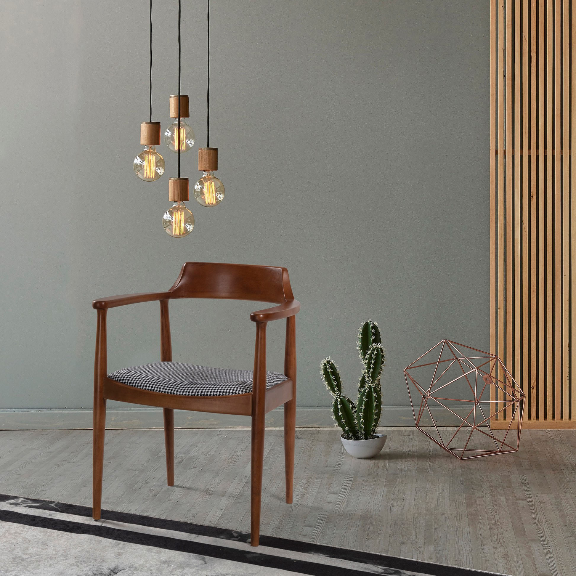 Scaun, Hanah Home, lemn masiv, nuc, negru, alb, 62x44x80 cm, in — imaginea 6