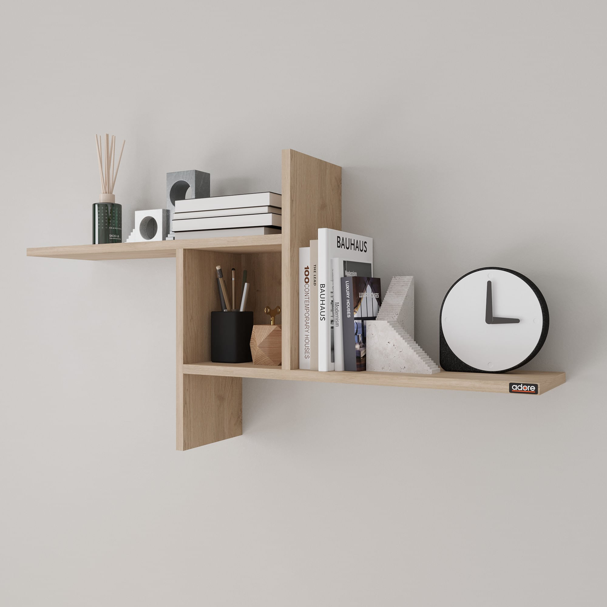 Raft de perete, Hanah Home, PAL melaminat, stejar, 100x50x18 cm — imaginea 2