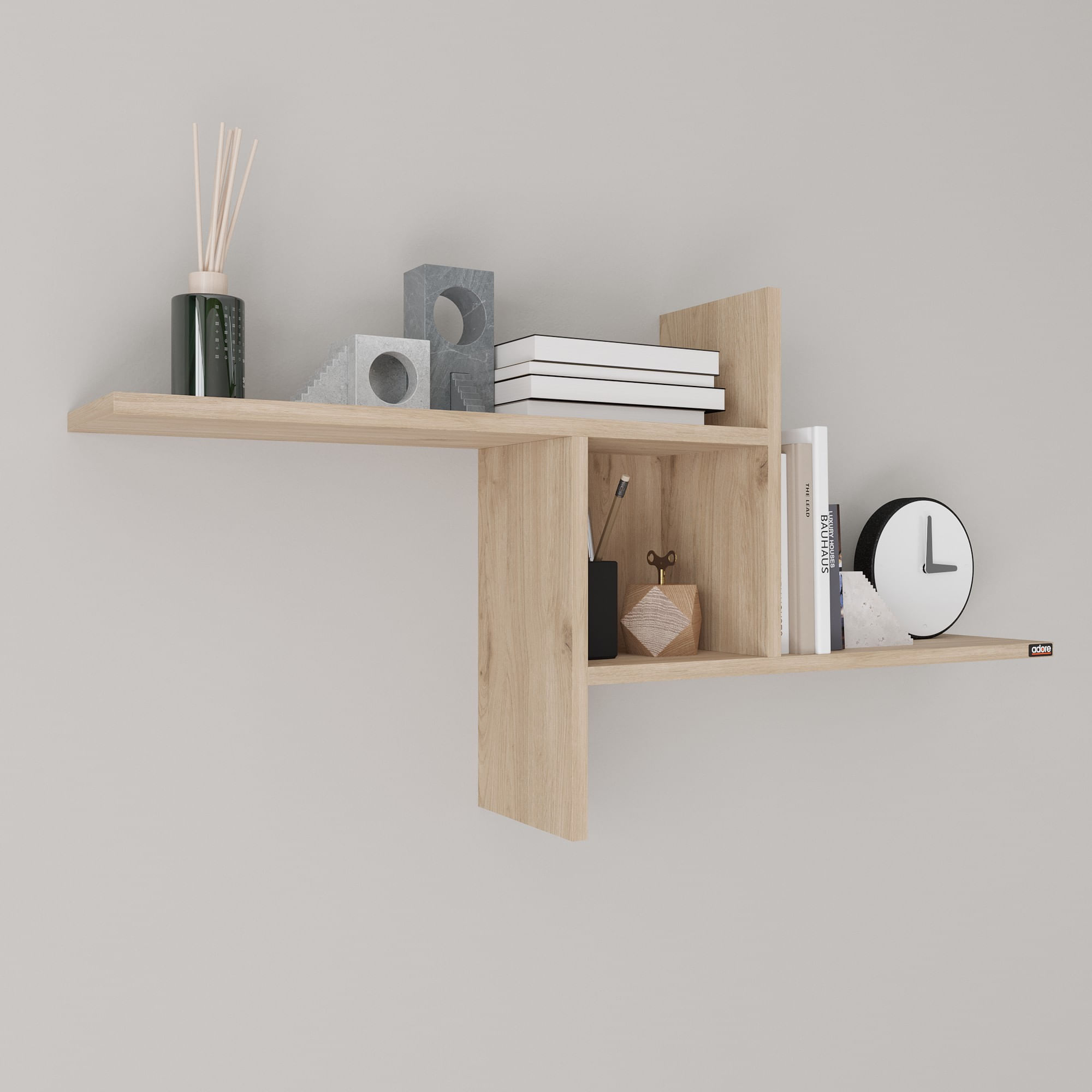 Raft de perete, Hanah Home, PAL melaminat, stejar, 100x50x18 cm — imaginea 6