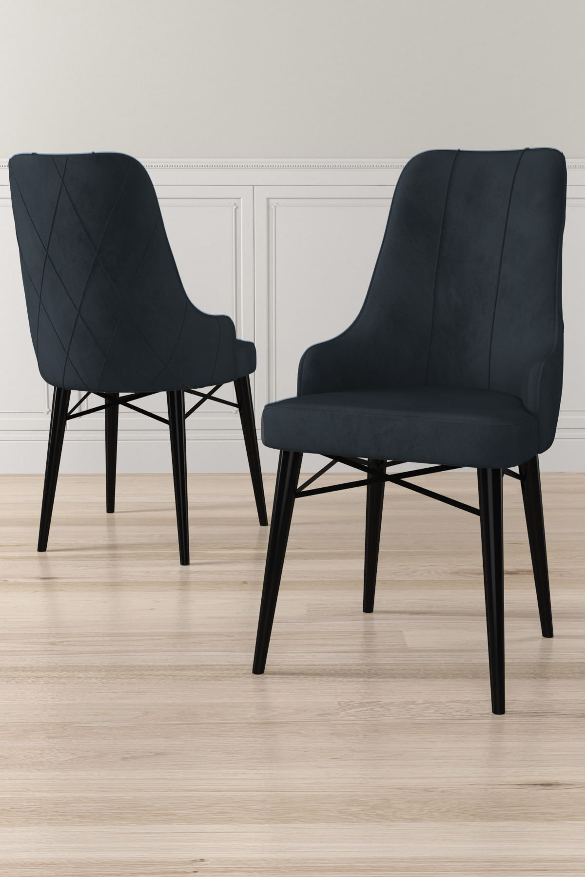 Set scaune, Hanah Home, metal, antracit si negru, 46x42x95 cm, 6 piese — imaginea 3