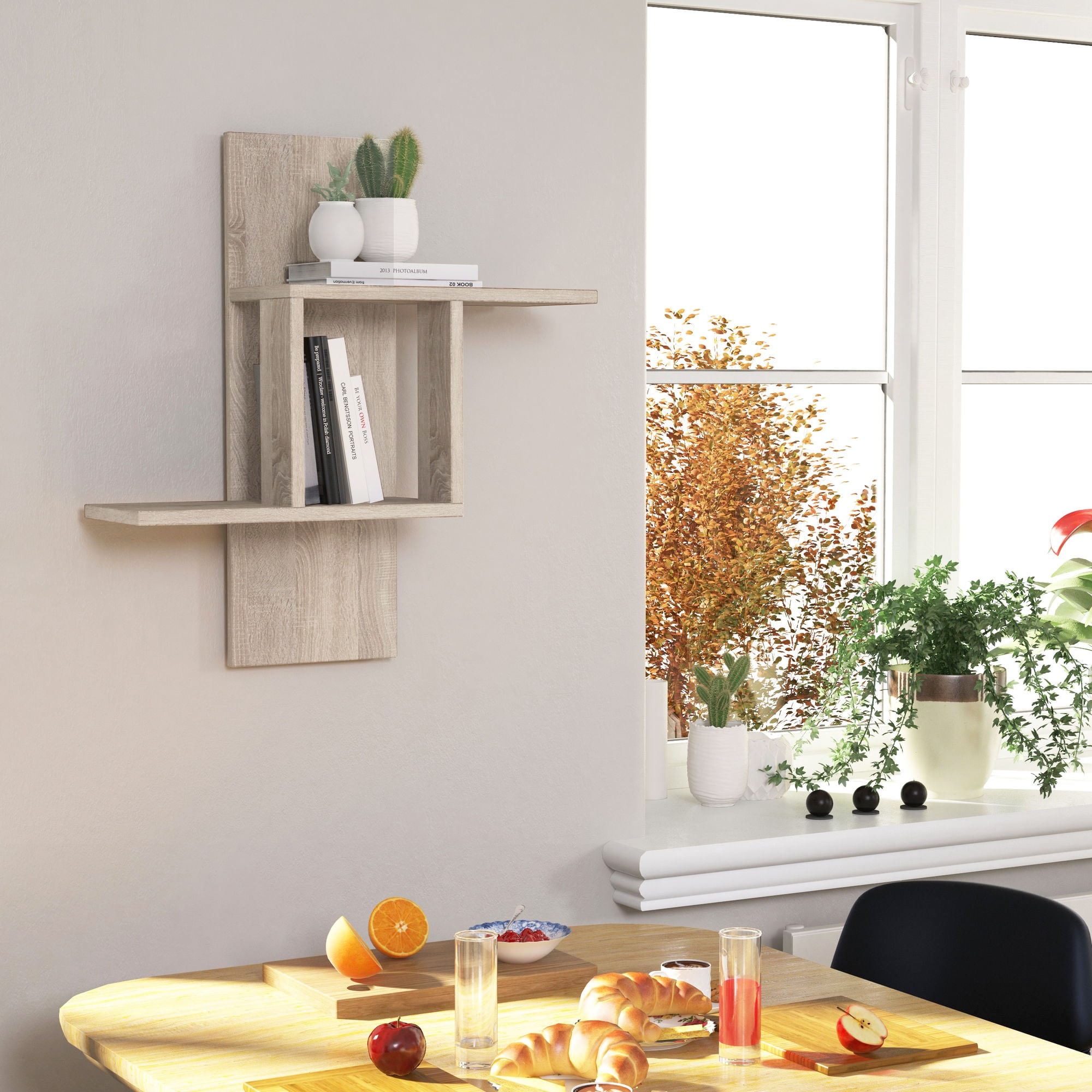 Raft de perete, Hanah Home, pal melaminat, stejar sonoma, 64x20x70 cm