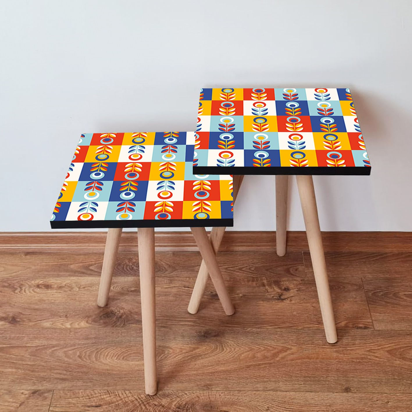 Set masute de cafea, Hanah Home, mdf, multicolor, 35x35x47 cm, picioare lemn fag, 481LNA2622