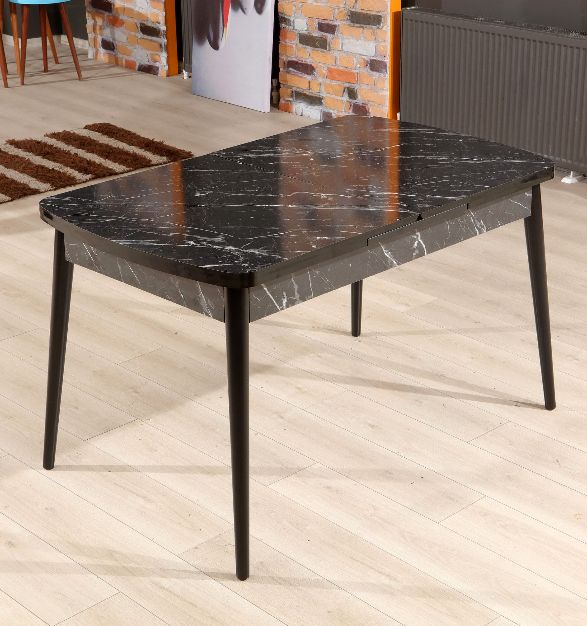 Masa extensibila, Hanah Home, panou aglomerat cu melamina, negru alb, 132x79x76.5 cm — imaginea 4