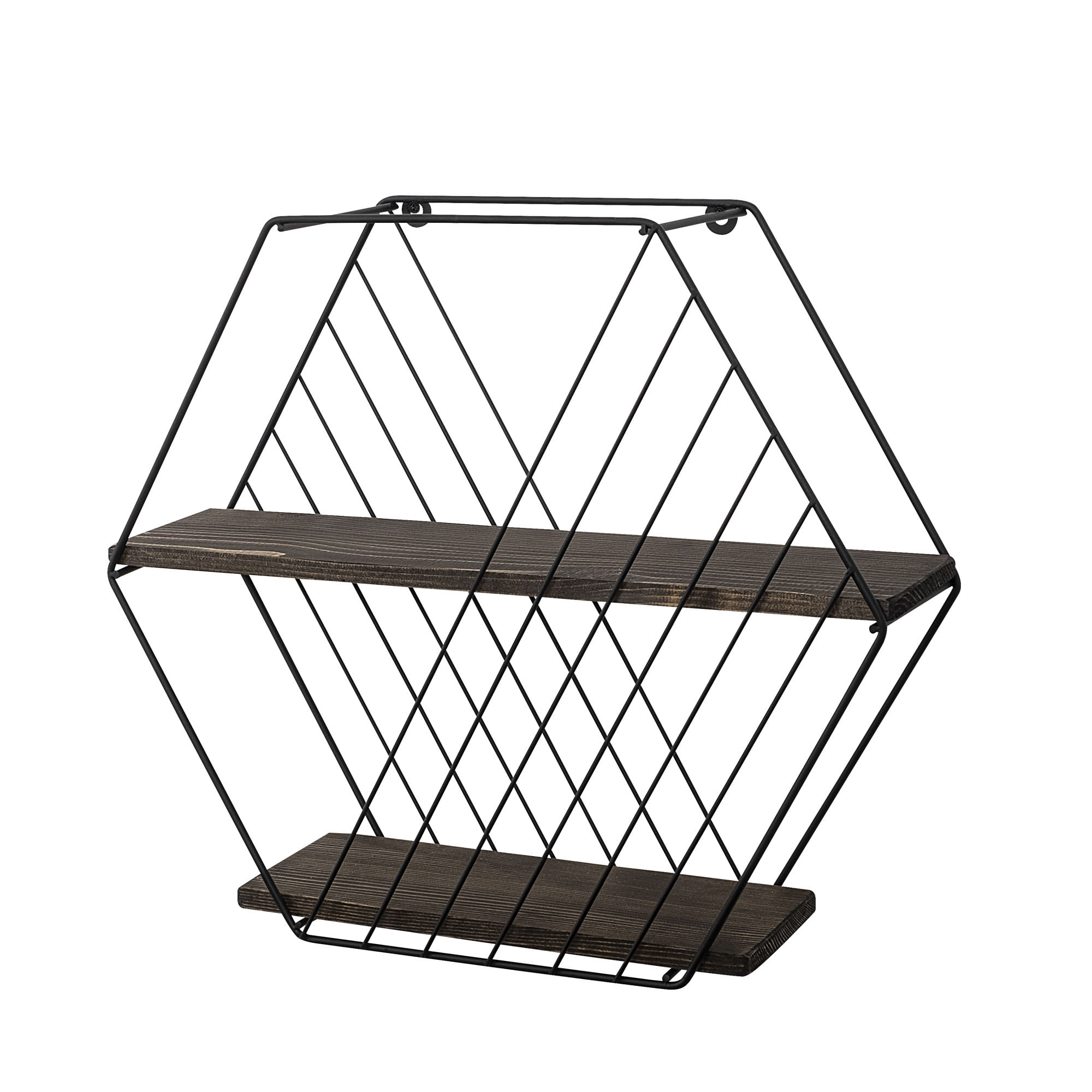 Raft de perete, Hanah Home, lemn molid, negru si nuc inchis, 60x52x15 cm — imaginea 2