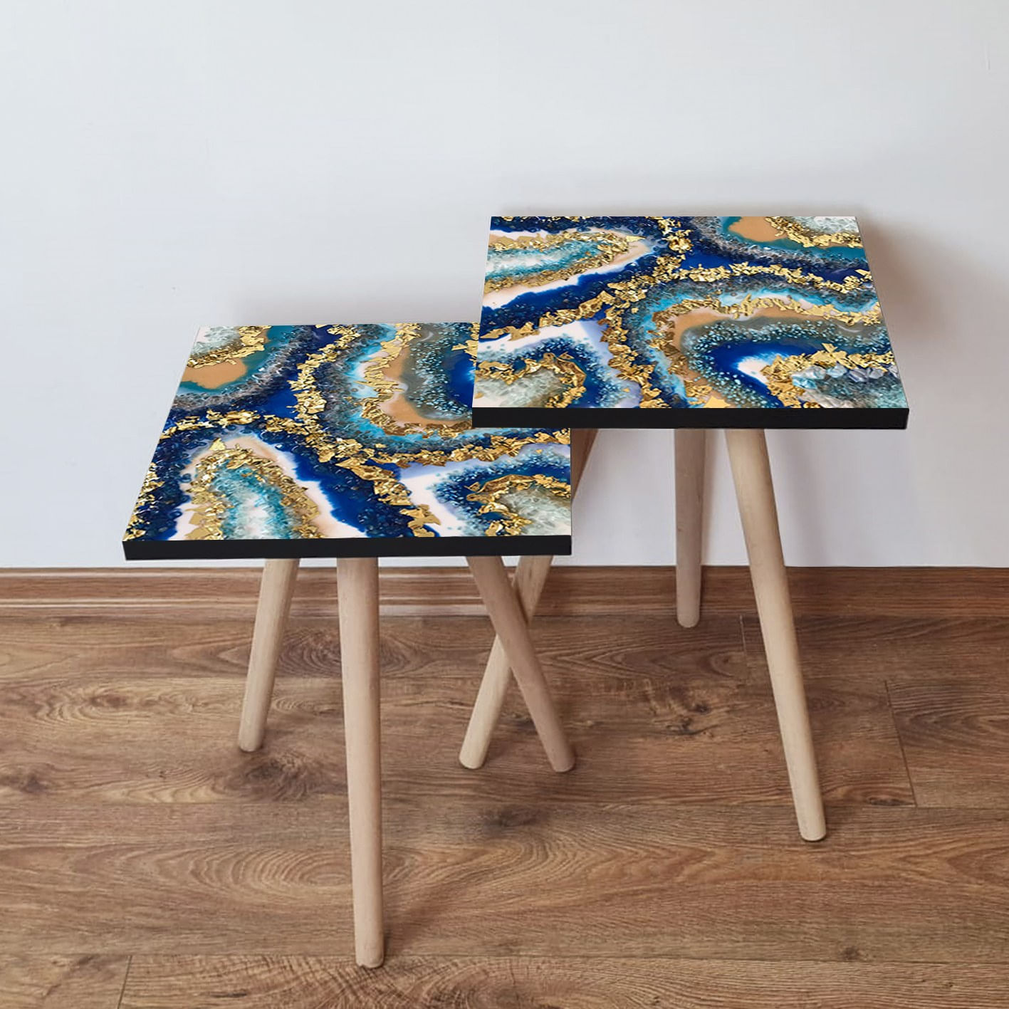 Set masute de cafea, Hanah Home, mdf, multicolor, 35x35x47 cm, picioare lemn fag, 481LNA2682
