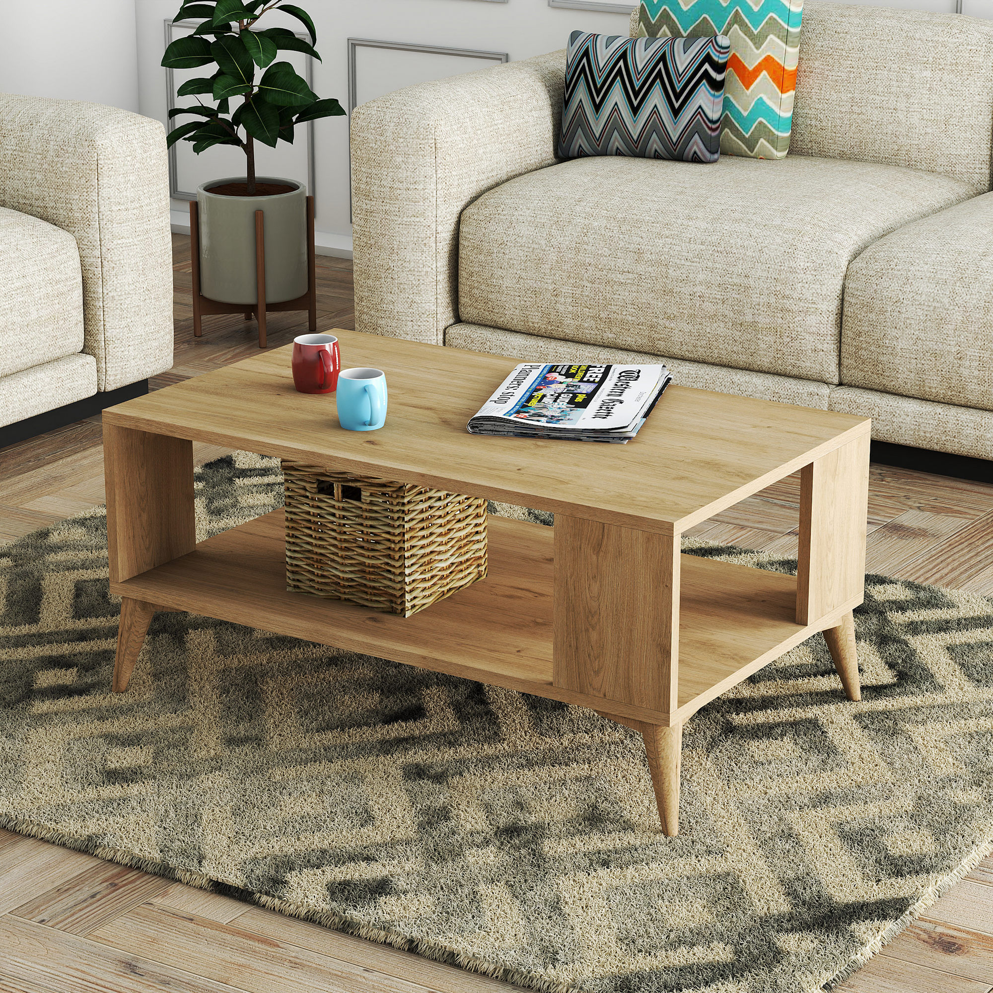 Masuta de cafea, Hanah Home, pal melaminat, stejar, 90x54x41.6 cm — imaginea 2