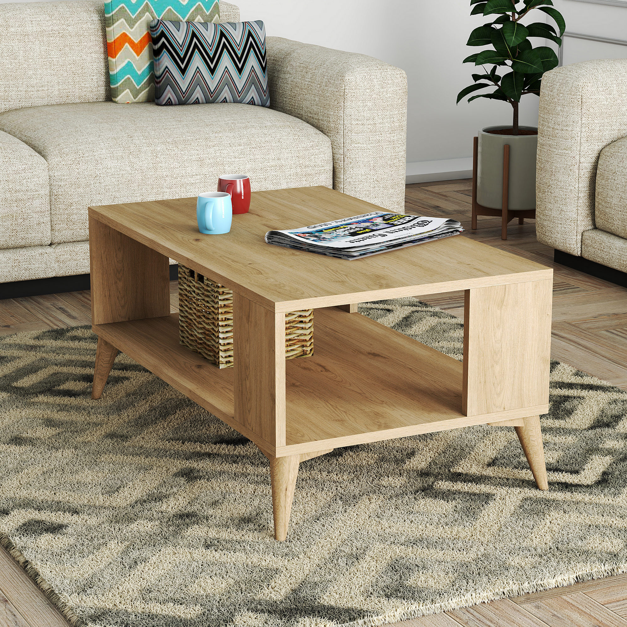 Masuta de cafea, Hanah Home, pal melaminat, stejar, 90x54x41.6 cm — imaginea 3