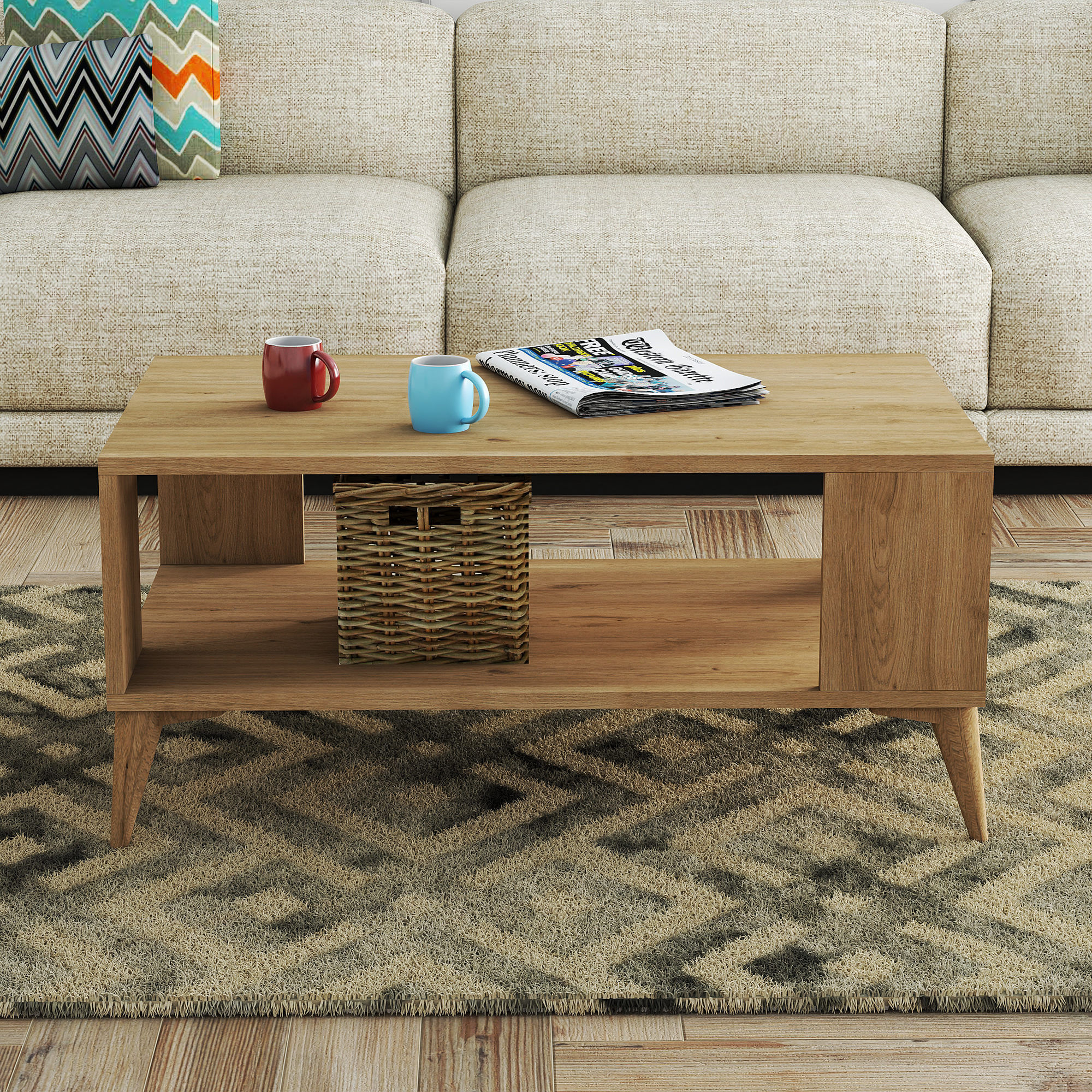 Masuta de cafea, Hanah Home, pal melaminat, stejar, 90x54x41.6 cm — imaginea 4