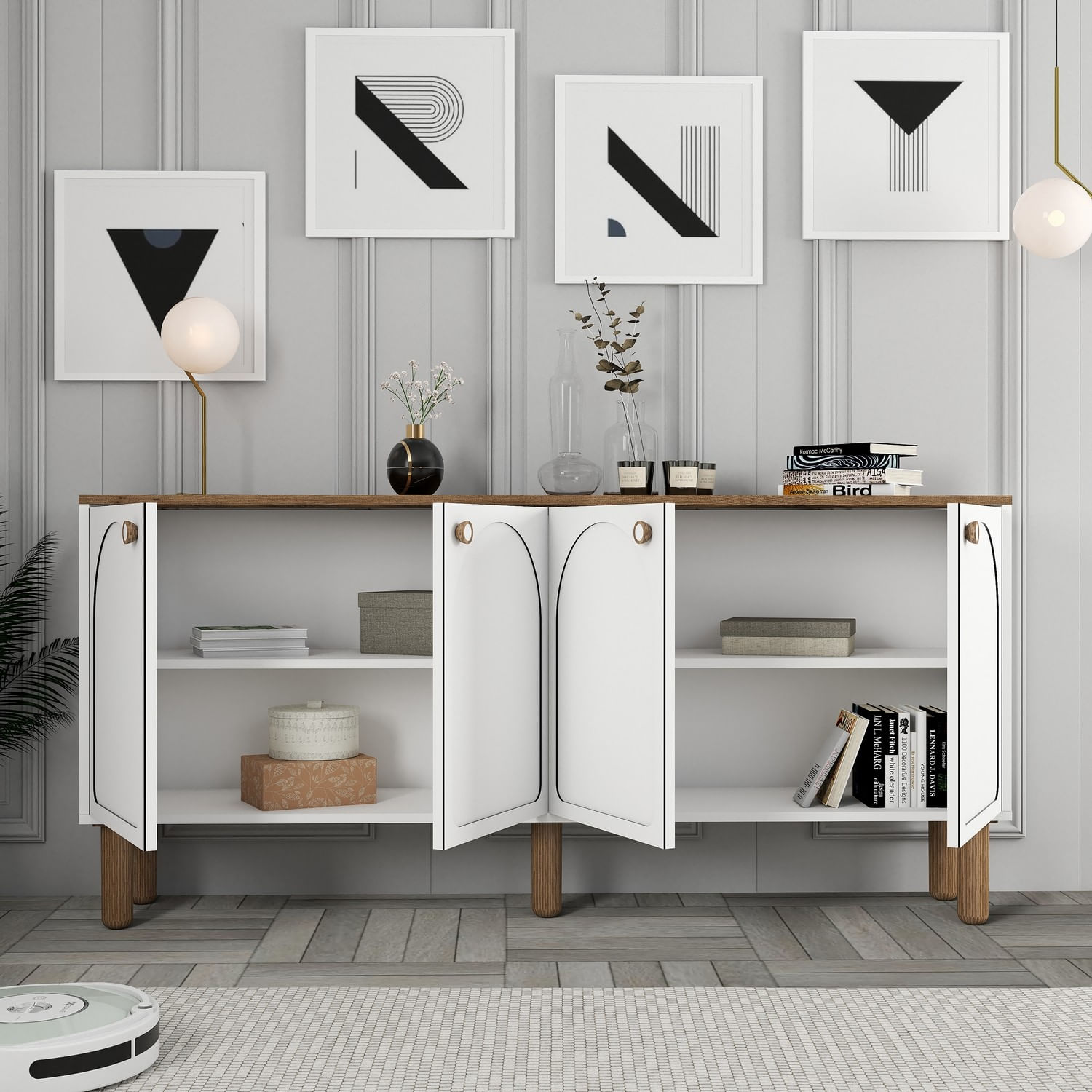 Consola, Hanah Home, pal melaminat, alb, 180x35x84 cm — imaginea 7