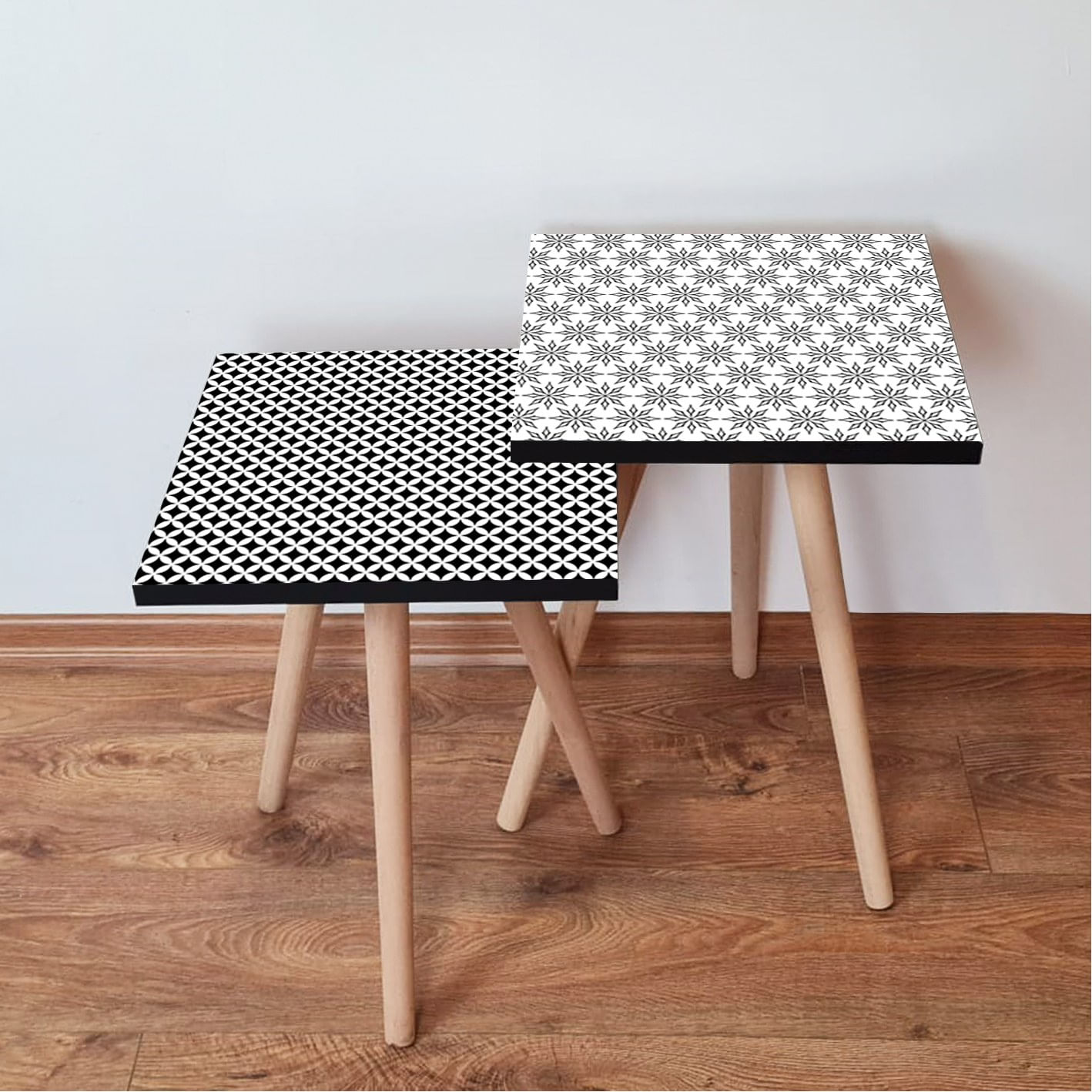 Masute de cafea set 2 bucati, Hanah Home, mdf, alb negru, 35x35x47 cm