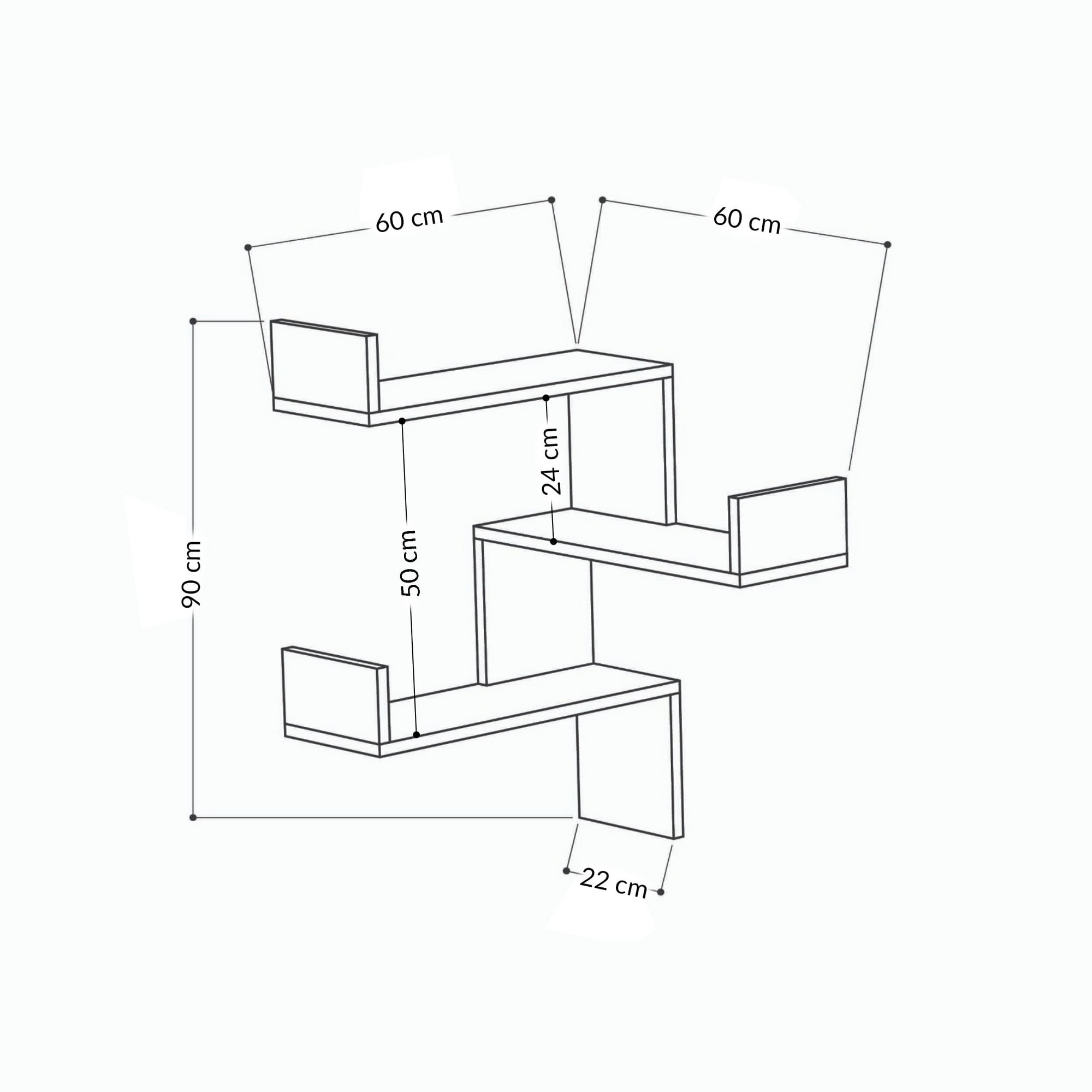 Raft de perete, Hanah Home, pal melaminat, stejar, 60x60x90 cm — imaginea 2