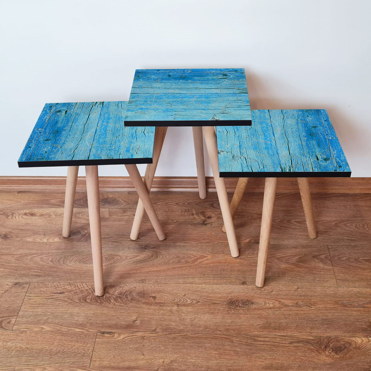 Set masute cuib, Hanah Home, mdf, albastru, 35x35x52 cm