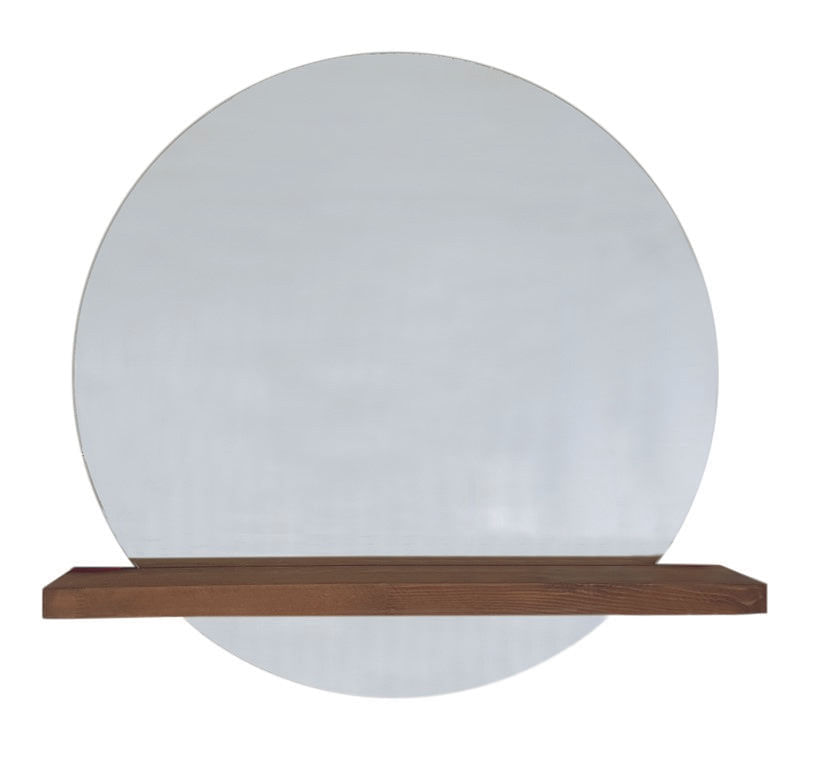 Oglinda de perete cu raft, Hanah Home, lemn masiv de pin, nuc, 70x70 cm