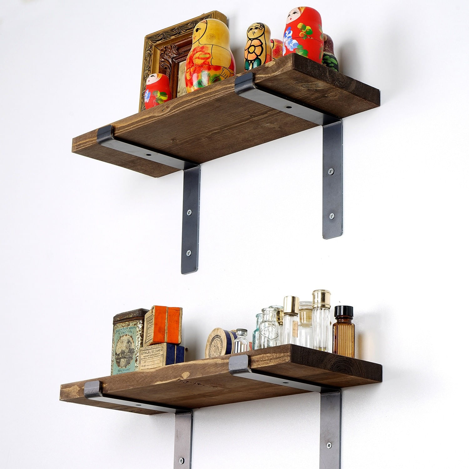 Raft de perete decorativ, Hanah Home, lemn de molid, negru nuc, 40x16x14 cm — imaginea 2