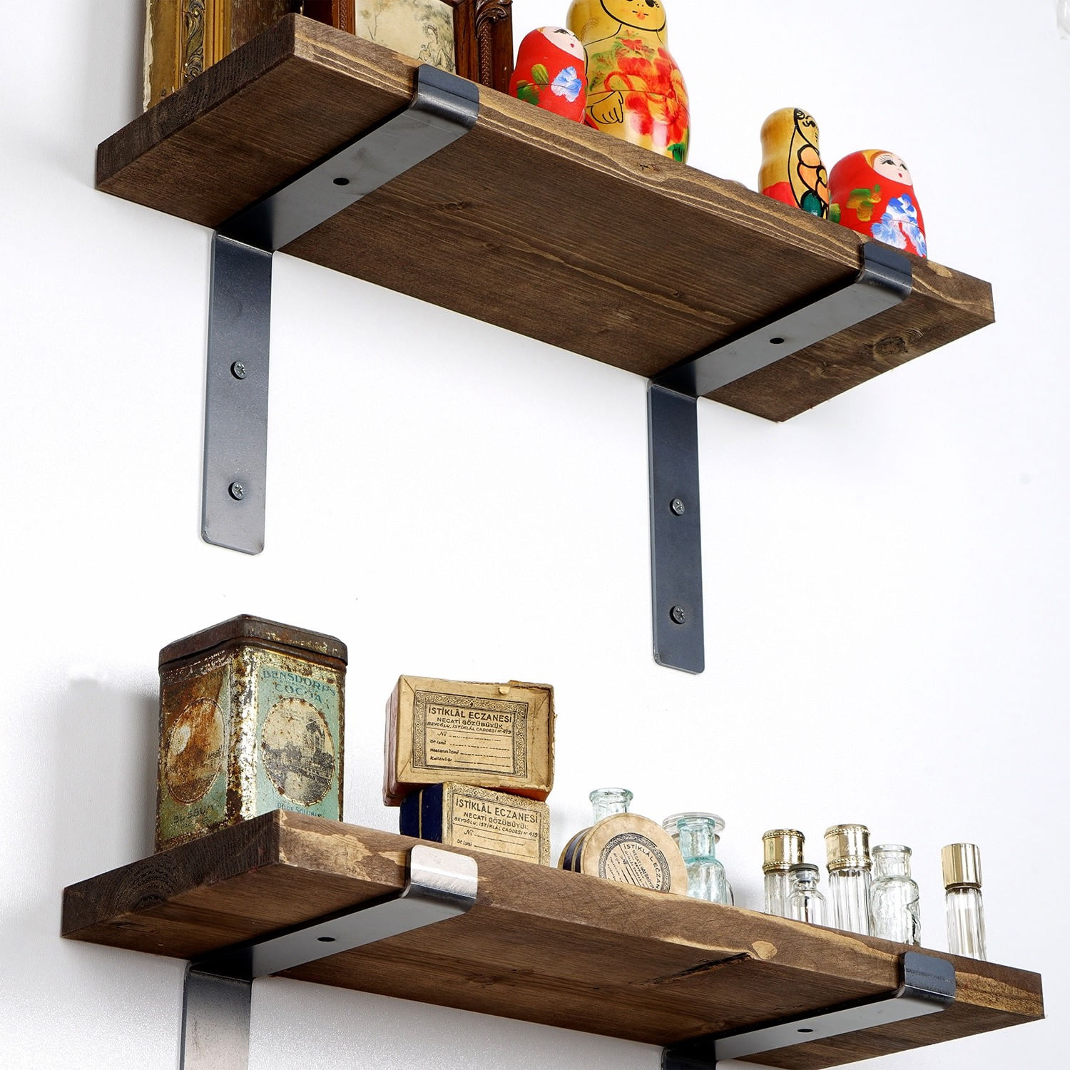 Raft de perete decorativ, Hanah Home, lemn de molid, negru nuc, 40x16x14 cm — imaginea 7