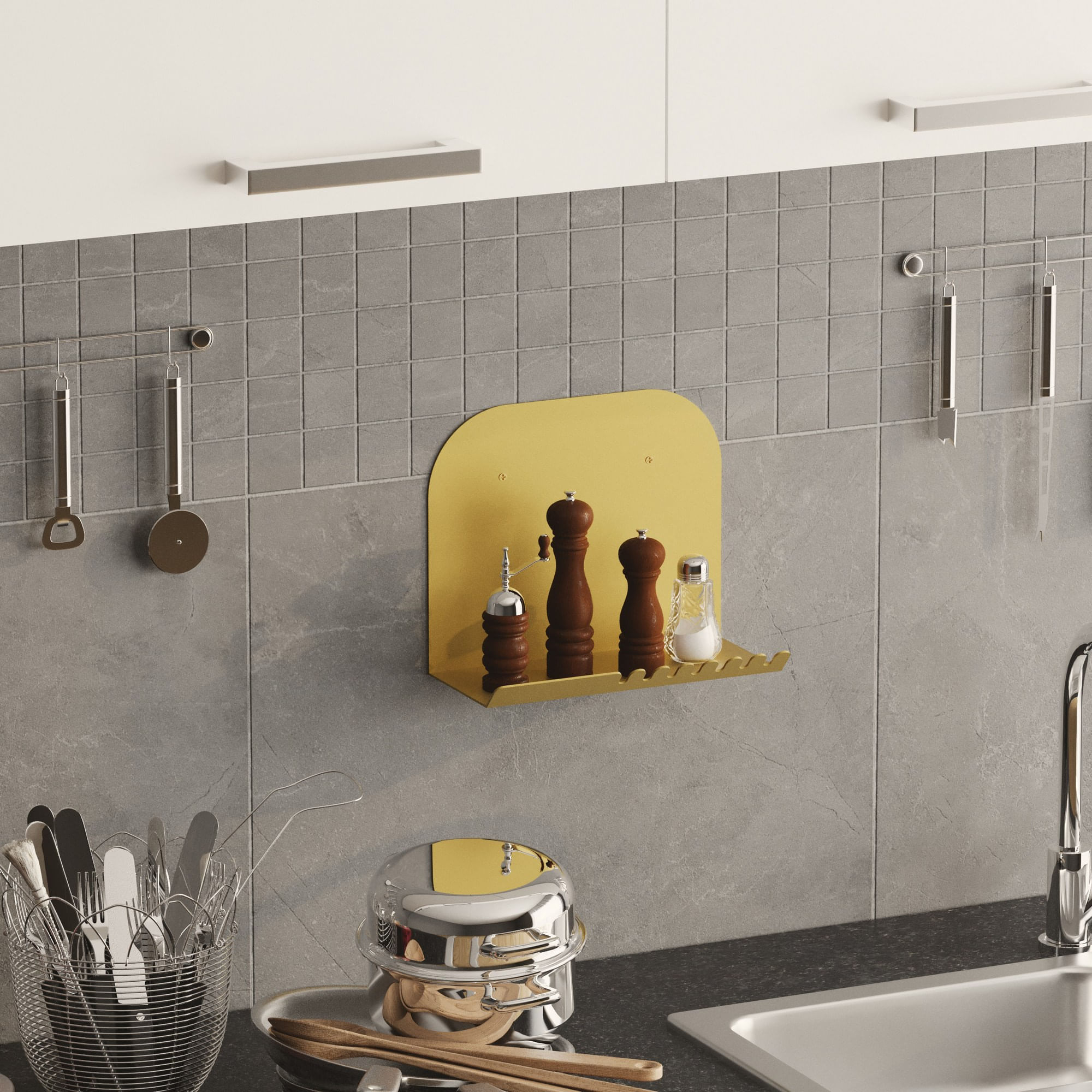 Raft de perete, Hanah Home, metal, auriu, 28x23x12 cm — imaginea 4