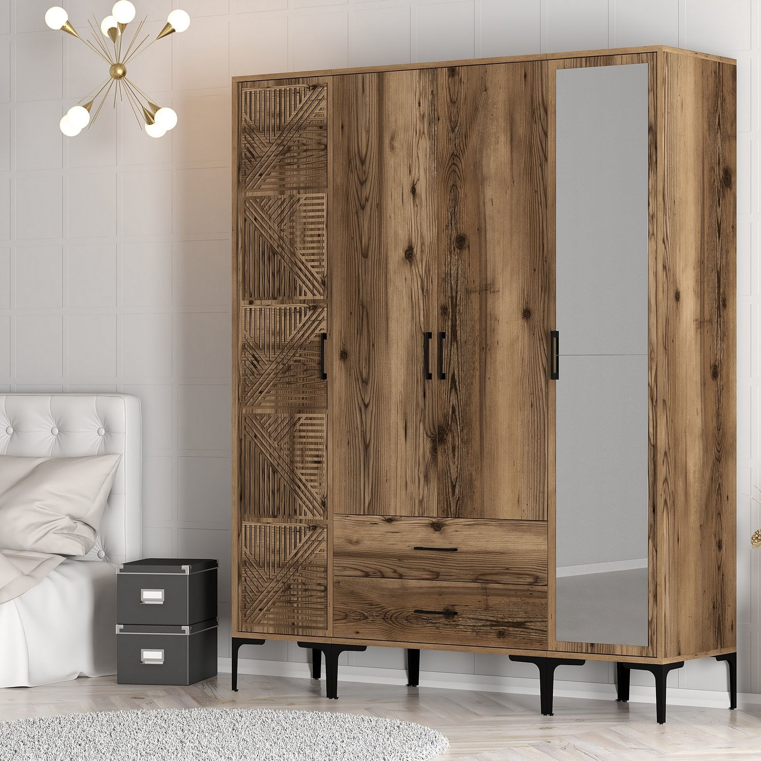 Sifonier, Hanah Home, panou aglomerat melaminat, nuc, 160x201.4x47.5 cm — imaginea 3