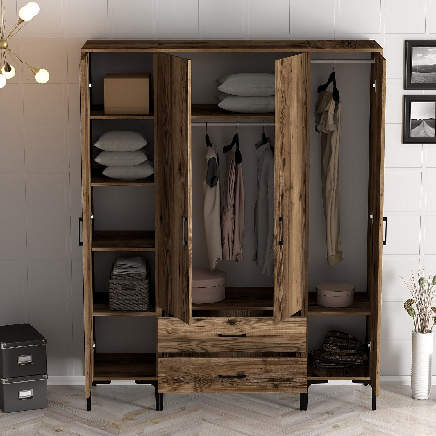 Sifonier, Hanah Home, panou aglomerat melaminat, nuc, 160x201.4x47.5 cm — imaginea 4