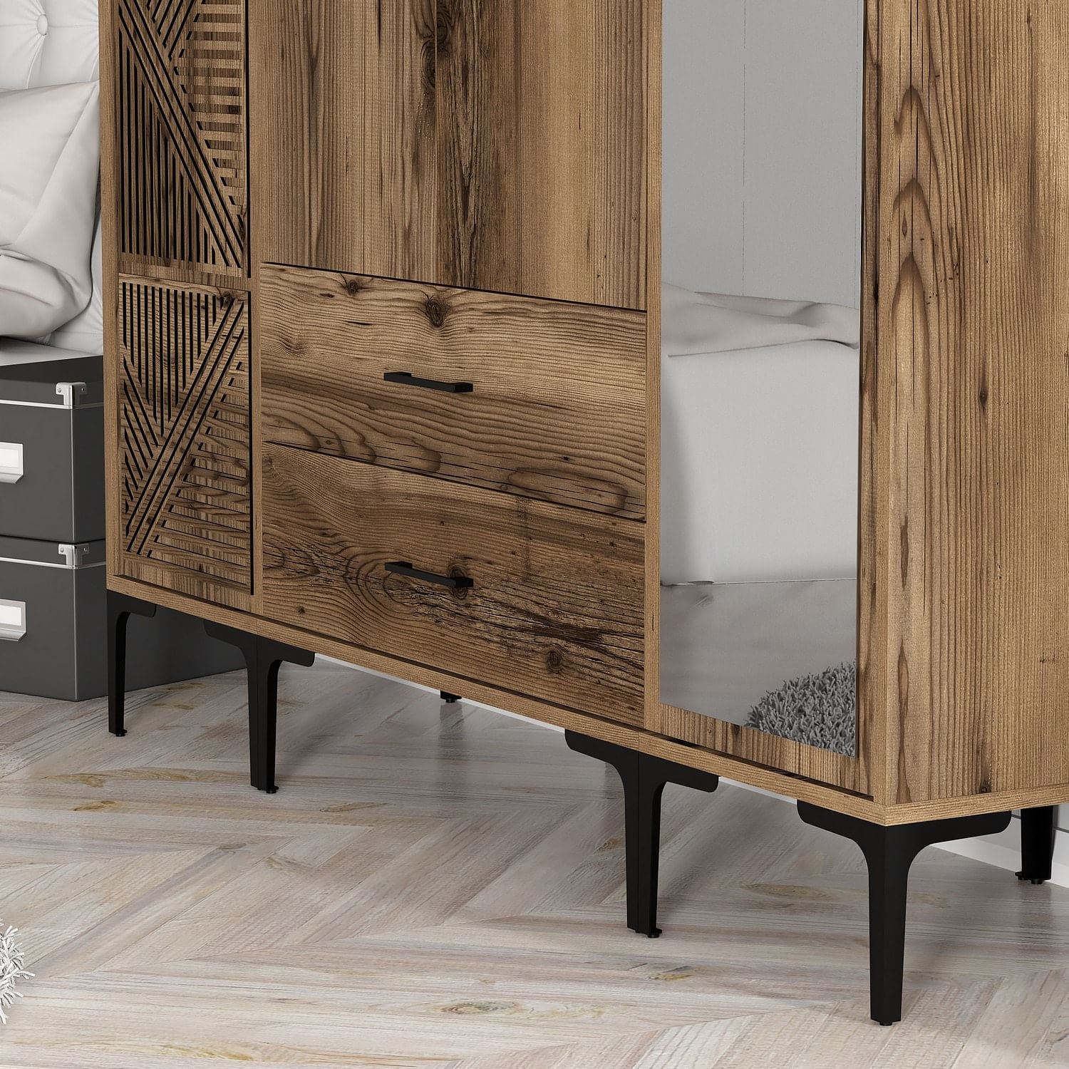 Sifonier, Hanah Home, panou aglomerat melaminat, nuc, 160x201.4x47.5 cm — imaginea 6
