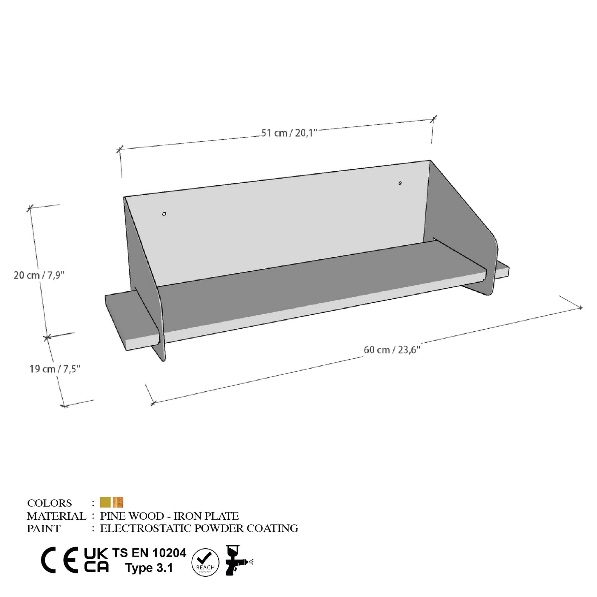 Raft de perete, Hanah Home, lemn, auriu, 60x20x19 cm — imaginea 3