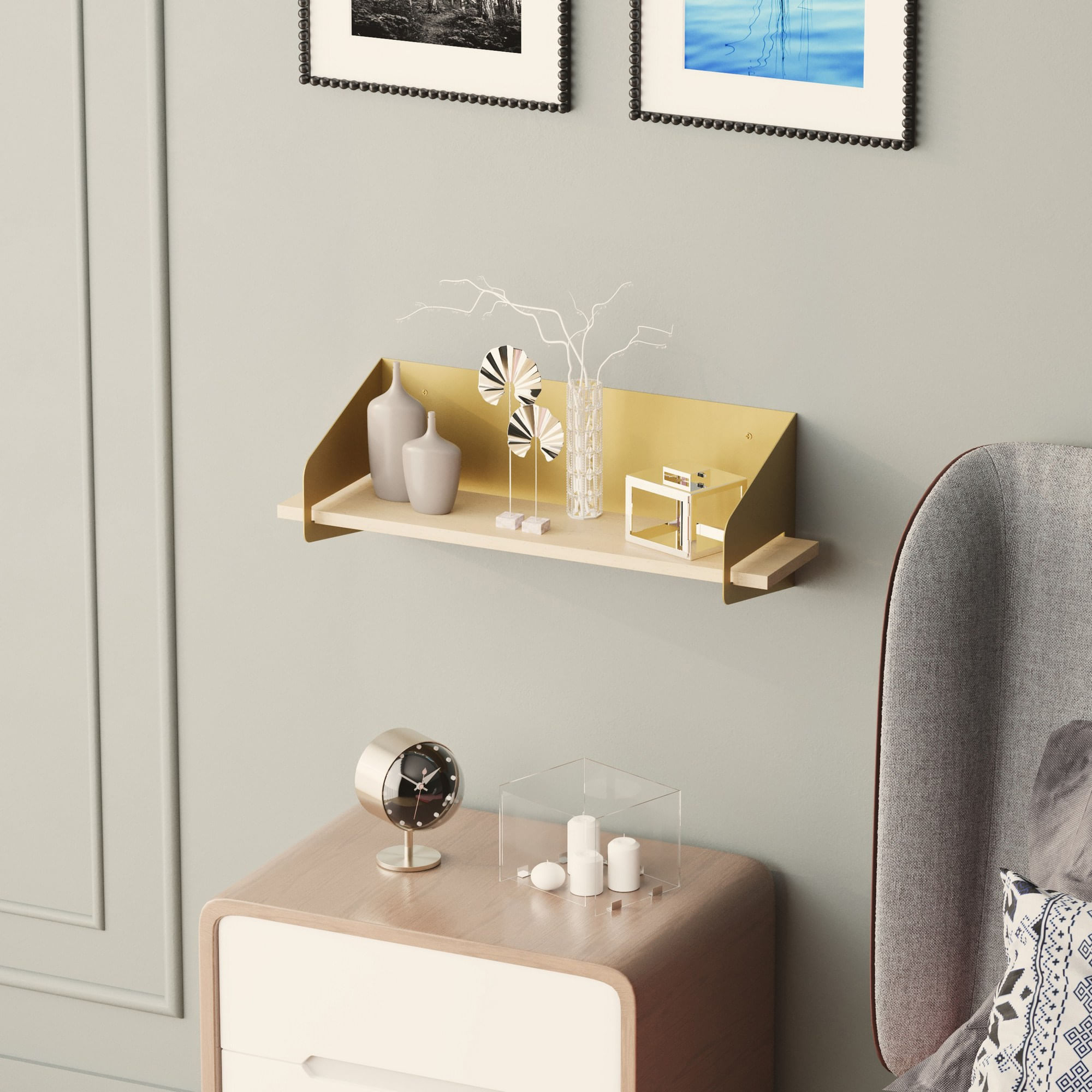 Raft de perete, Hanah Home, lemn, auriu, 60x20x19 cm — imaginea 4