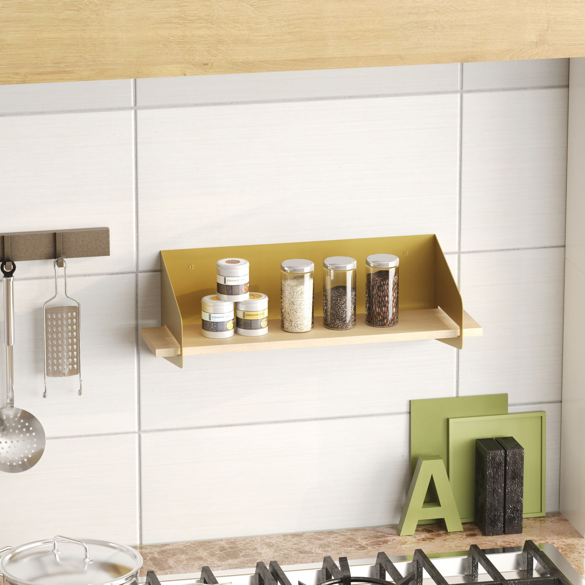 Raft de perete, Hanah Home, lemn, auriu, 60x20x19 cm — imaginea 5