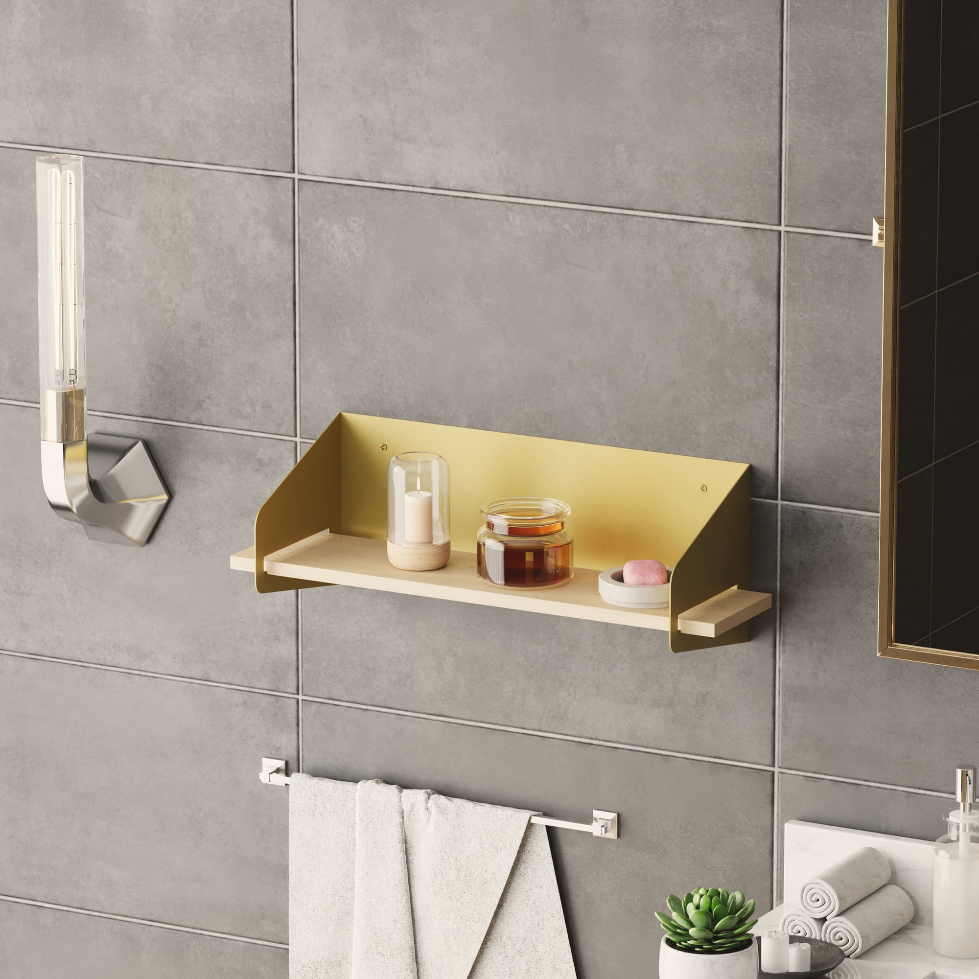 Raft de perete, Hanah Home, lemn, auriu, 60x20x19 cm — imaginea 6