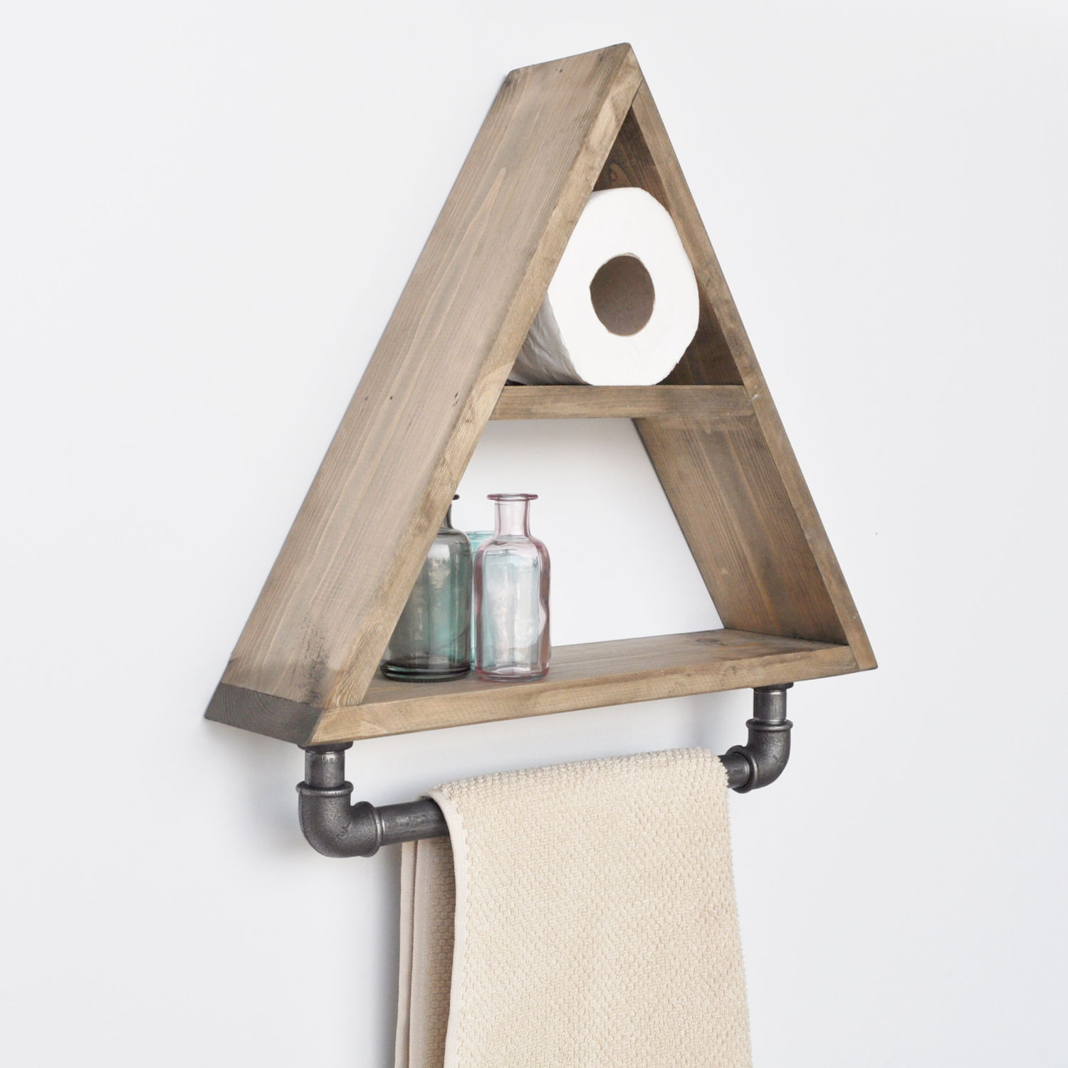 Raft de perete, Hanah Home, lemn de molid si metal, nuc si negru, 36x41x11 cm — imaginea 2