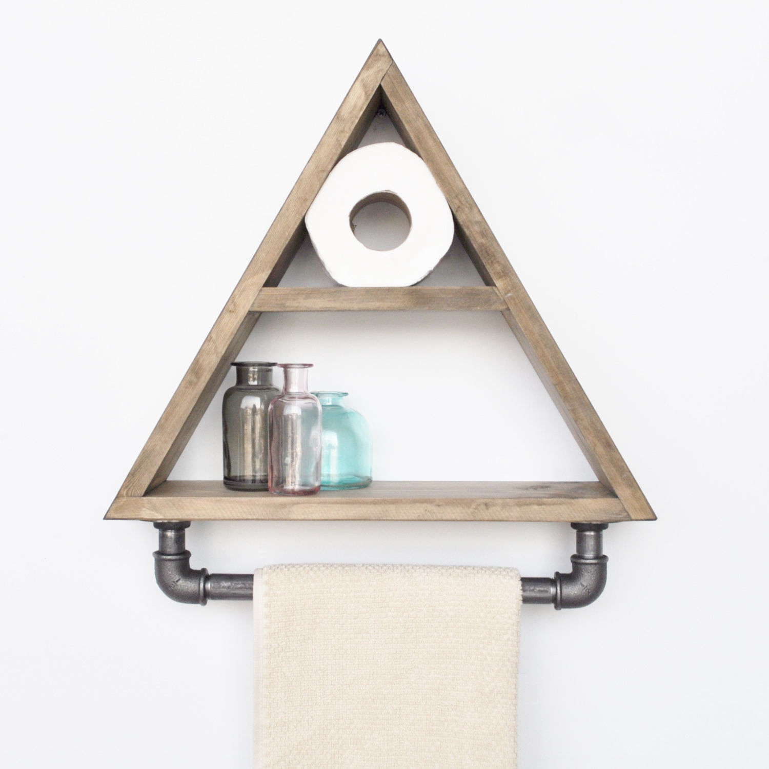 Raft de perete, Hanah Home, lemn de molid si metal, nuc si negru, 36x41x11 cm — imaginea 3