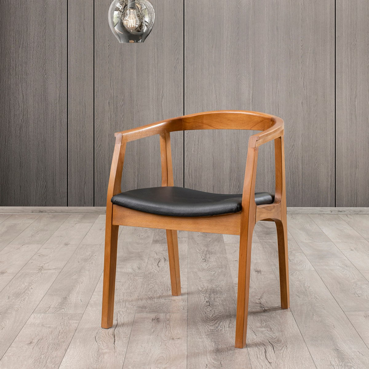 Scaun, Hanah Home, lemn masiv, piele ecologica, nuc si negru, 50x70x53 cm — imaginea 5