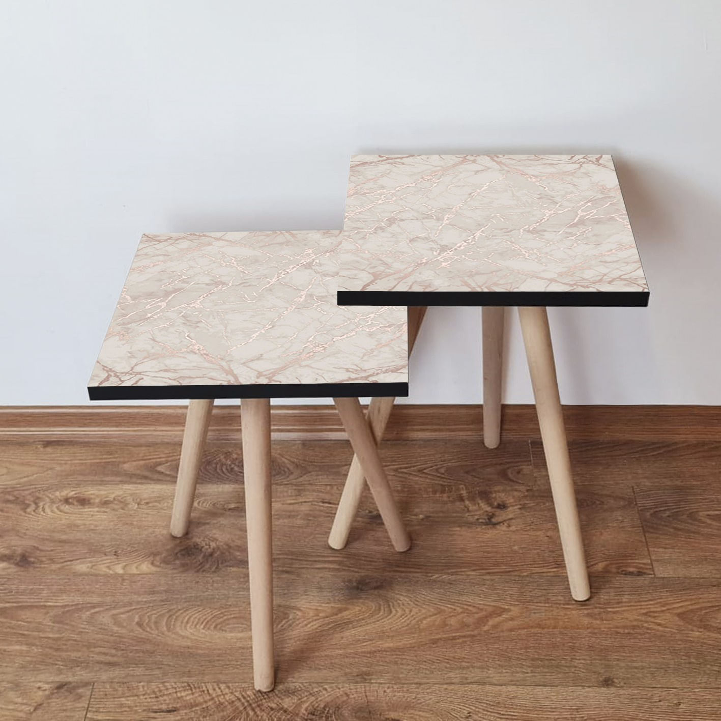Set masute de cafea, Hanah Home, mdf, bej, 35x35x47 cm, 2 piese, 481LNA2404