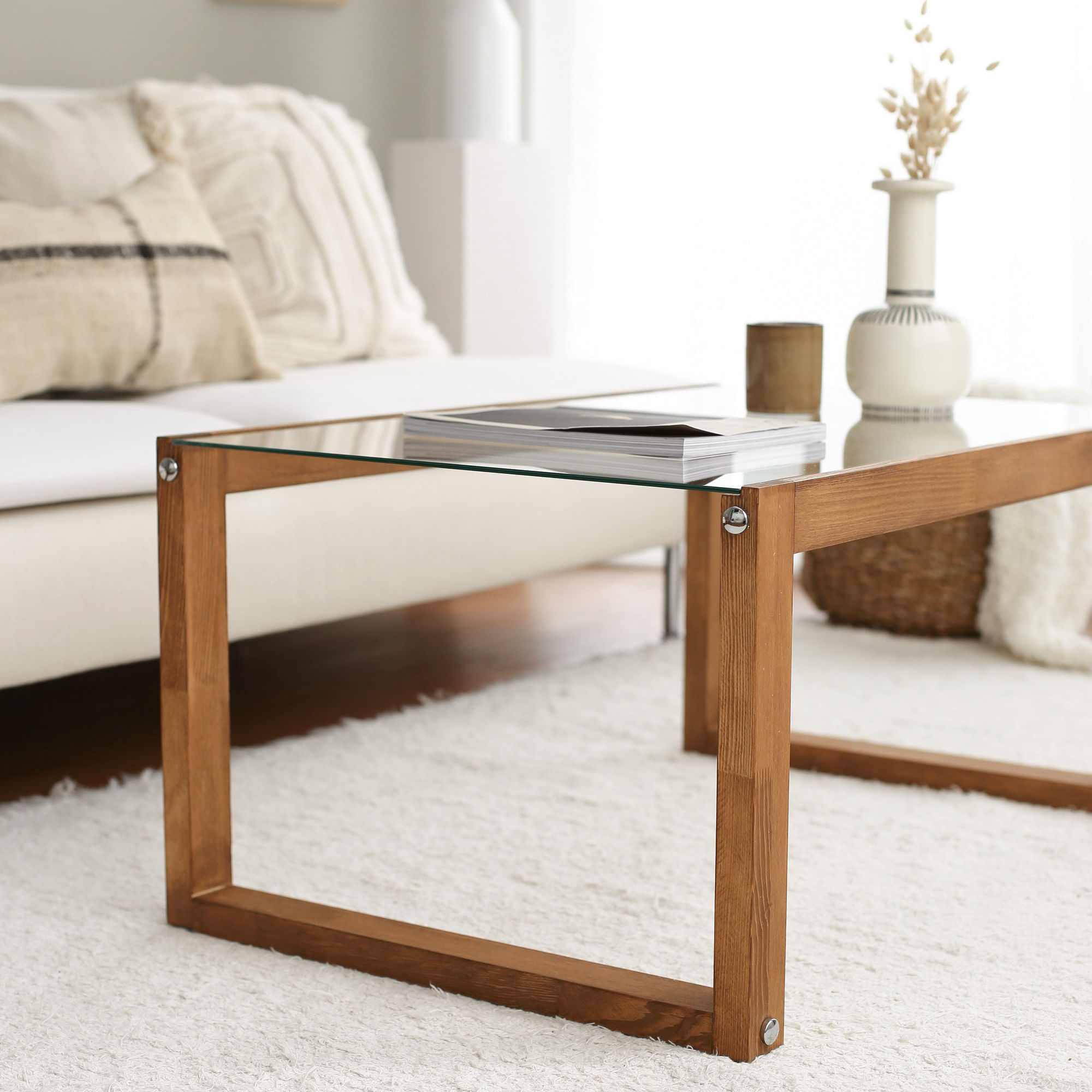 Masuta de cafea, Hanah Home, lemn masiv de pin, culoare lemn, 85x55x40 cm — imaginea 4