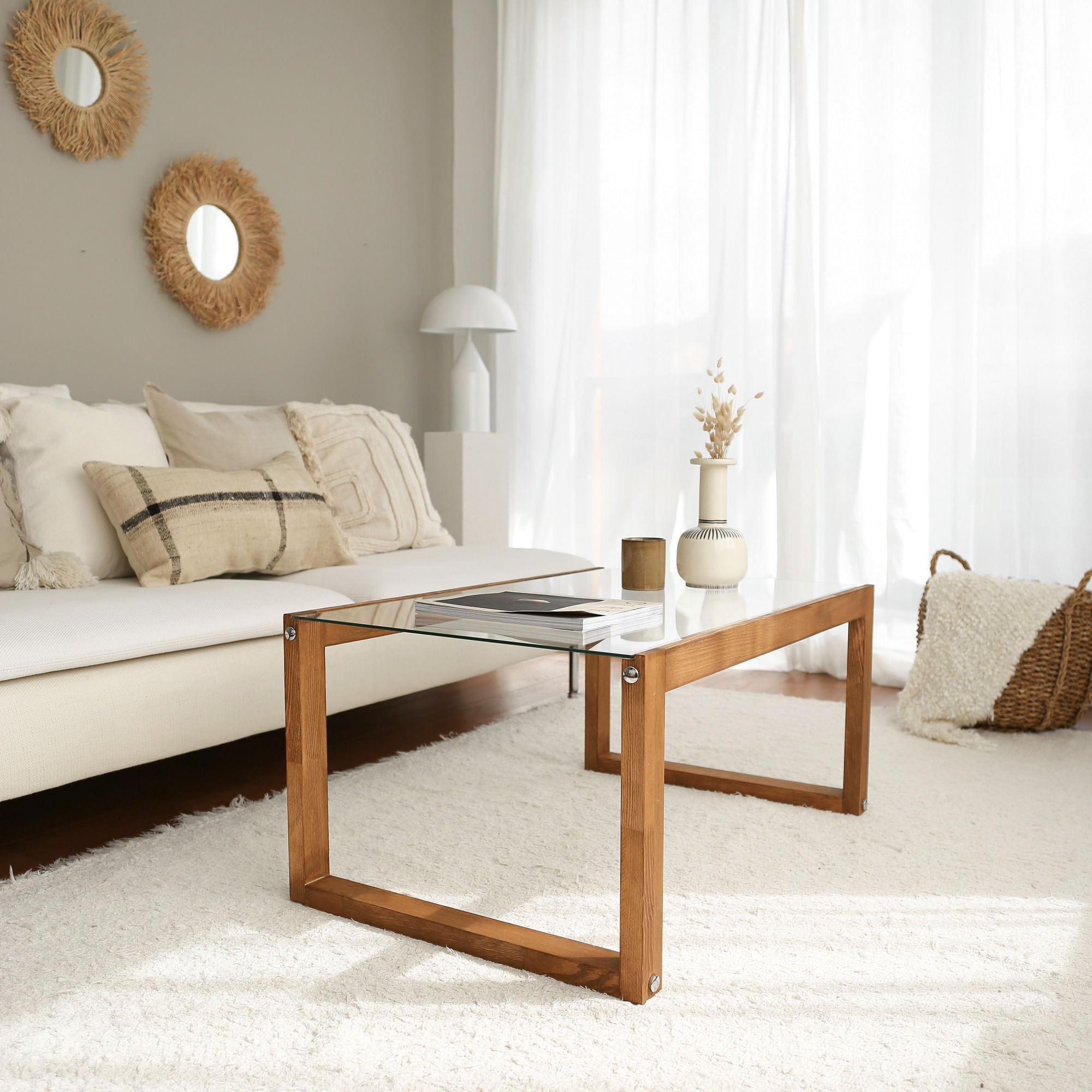 Masuta de cafea, Hanah Home, lemn masiv de pin, culoare lemn, 85x55x40 cm — imaginea 6