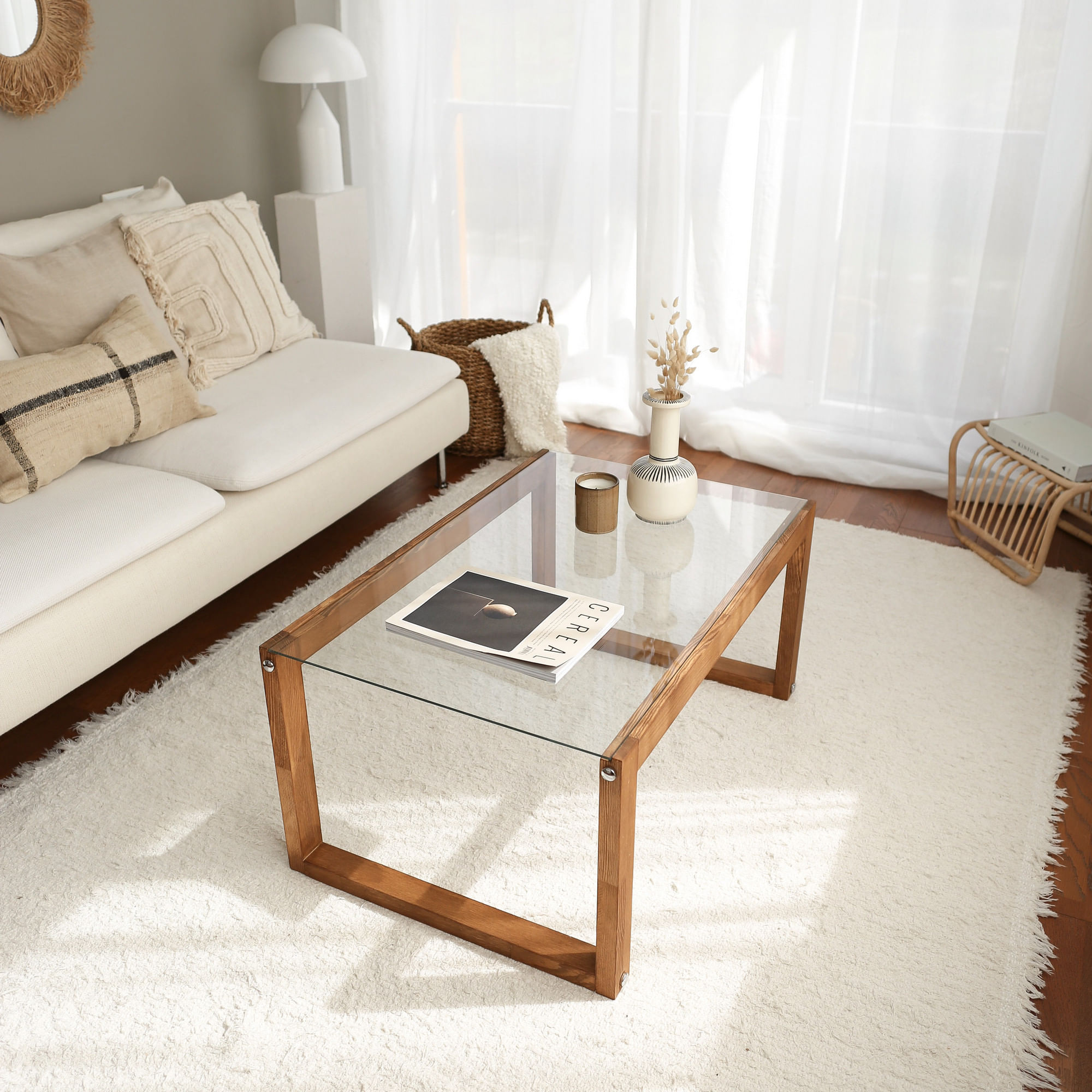 Masuta de cafea, Hanah Home, lemn masiv de pin, culoare lemn, 85x55x40 cm — imaginea 7