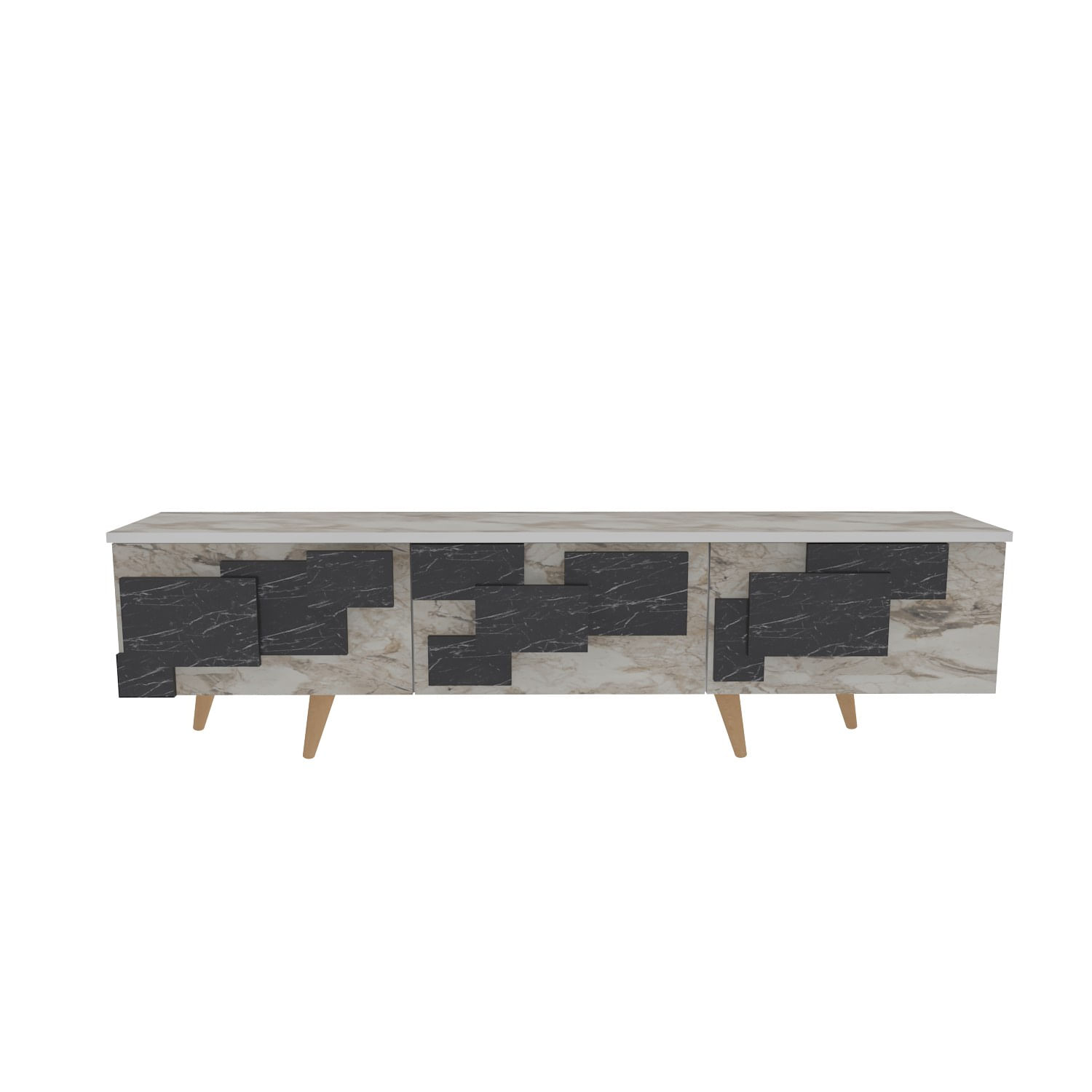 Comoda tv, Hanah Home, pal melaminat, alb marmura, 160x45x35 cm — imaginea 3