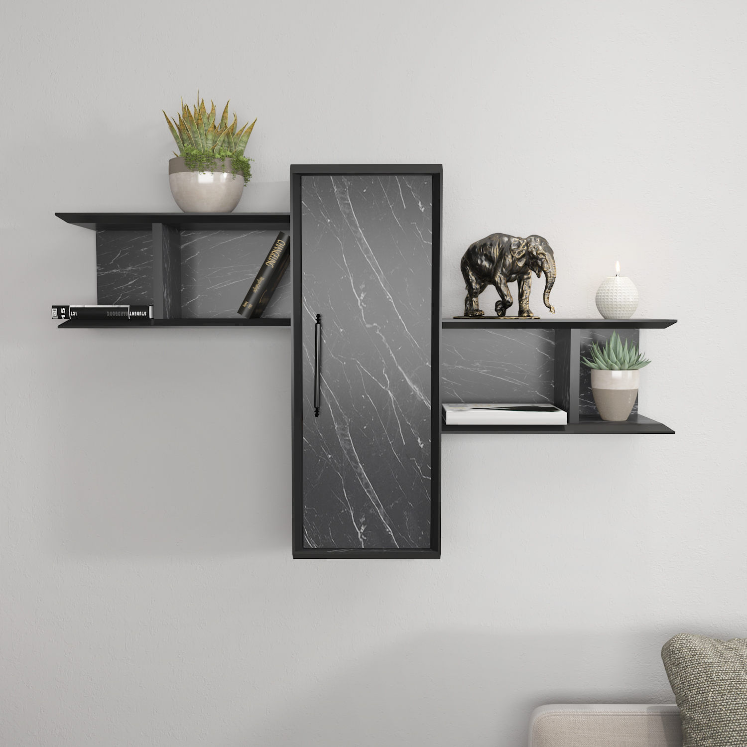 Raft de perete, Hanah Home, pal melaminat, negru, 118.6x35x51.8 cm — imaginea 2