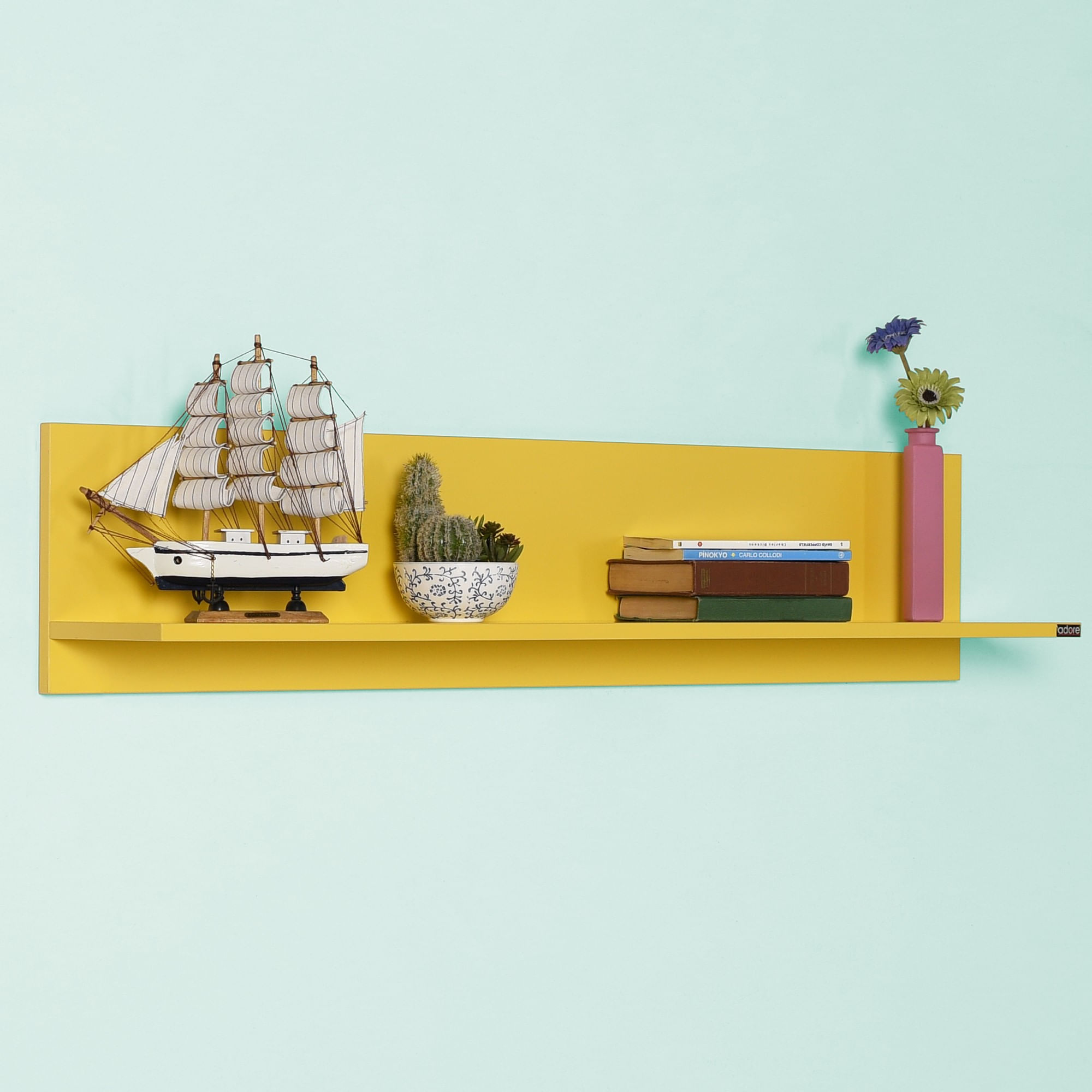Raft de perete, Hanah Home, pal melaminat, galben, 120x25x20 cm — imaginea 4